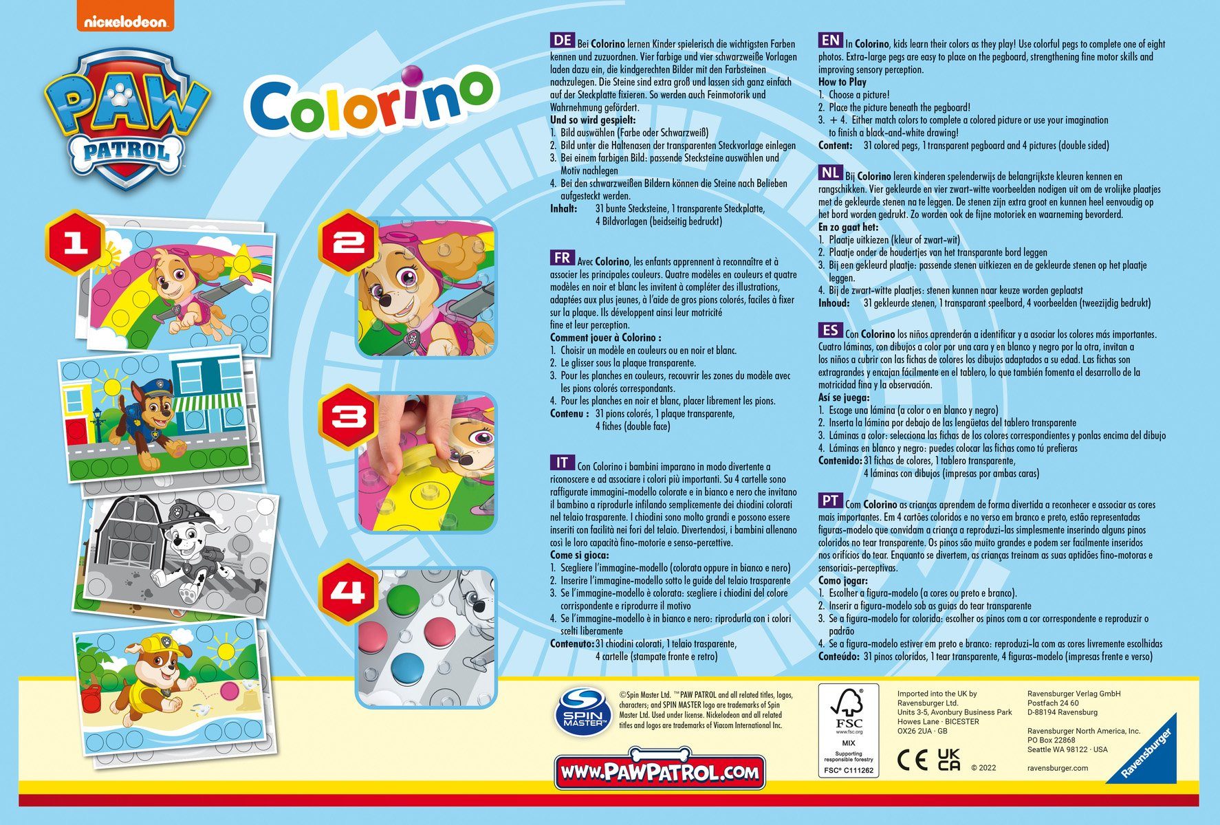 Ravensburger Spiel, Kinderspiel Paw Patrol, Colorino, Made in Europe, FSC® - schützt Wald - weltweit