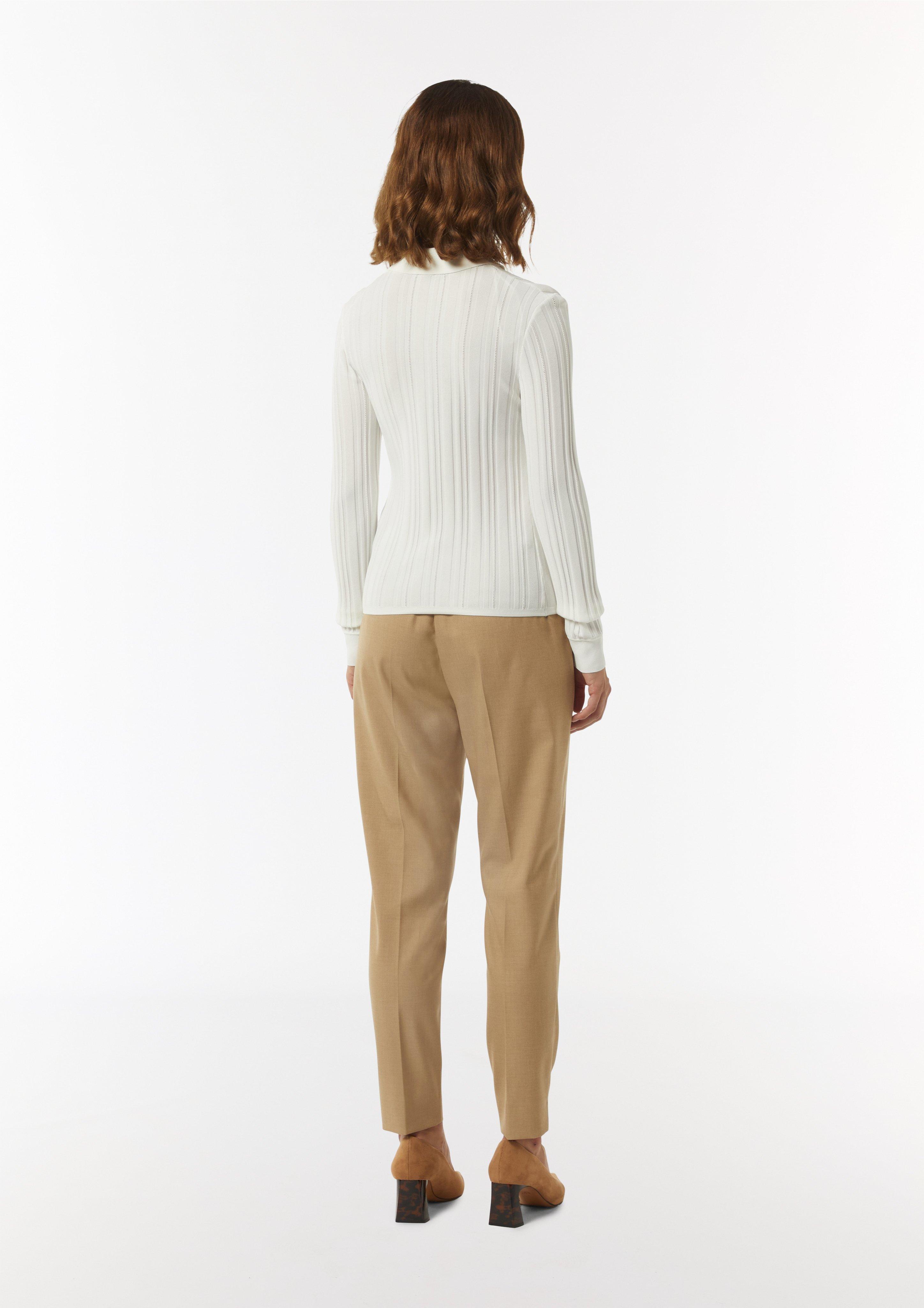 Gerippter Pullover mit Polokragen - weiß