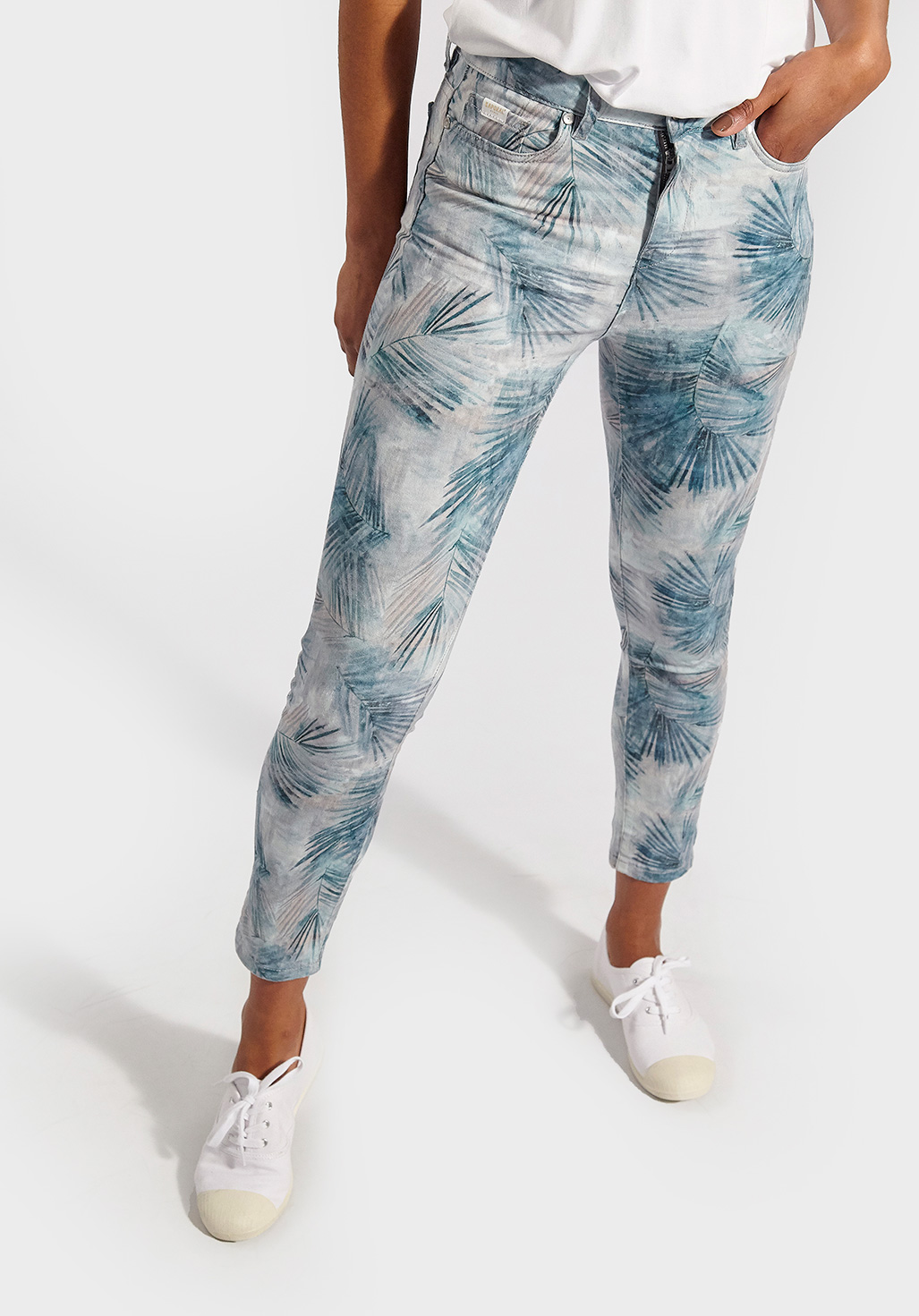 JENA  Jean imprimé bleu, coupe skinny