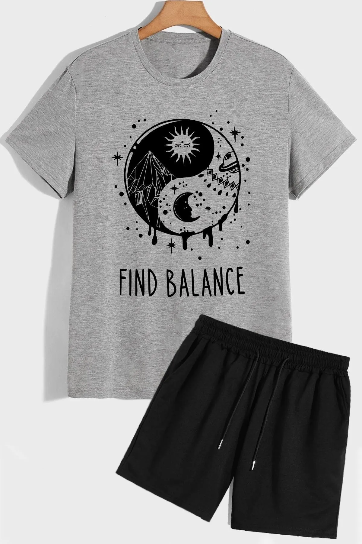 trendypassion  Ying Yang Shorts T-Shirt-Trainingsanzug-Set