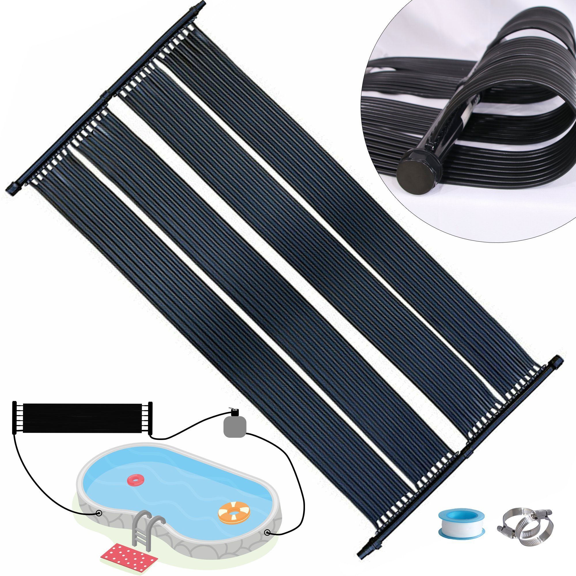 Melko Pool-Wärmepumpe Poolheizung Solarheizung 605x80CM Solarmatte Heizung Solarabsorber (Stück), Beliebig erweiterbar