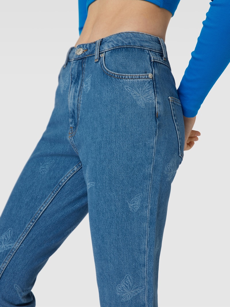 Mom Fit Jeans mit Allover-Muster in hellblau