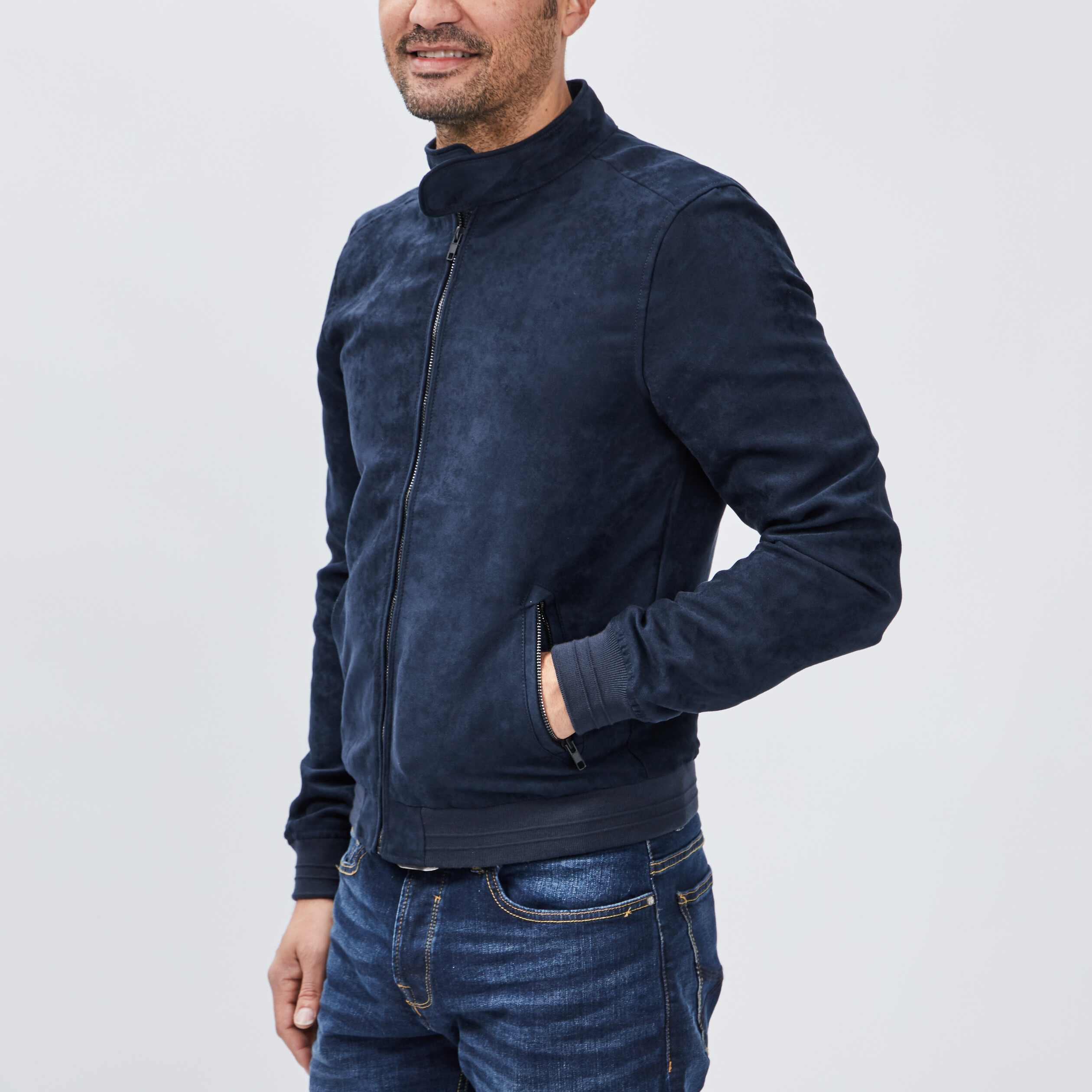 Blouson droit zippé bleu marine homme | La Halle