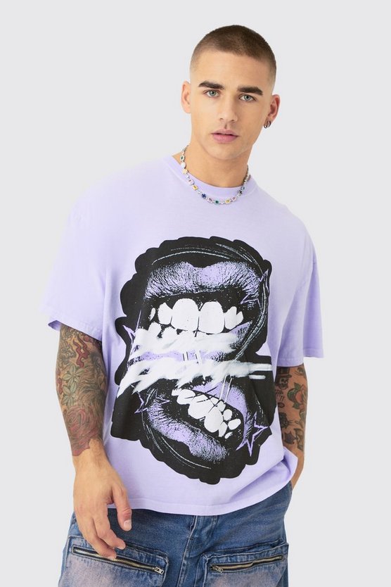 Oversize T-Shirt mit Homme Lippen Print