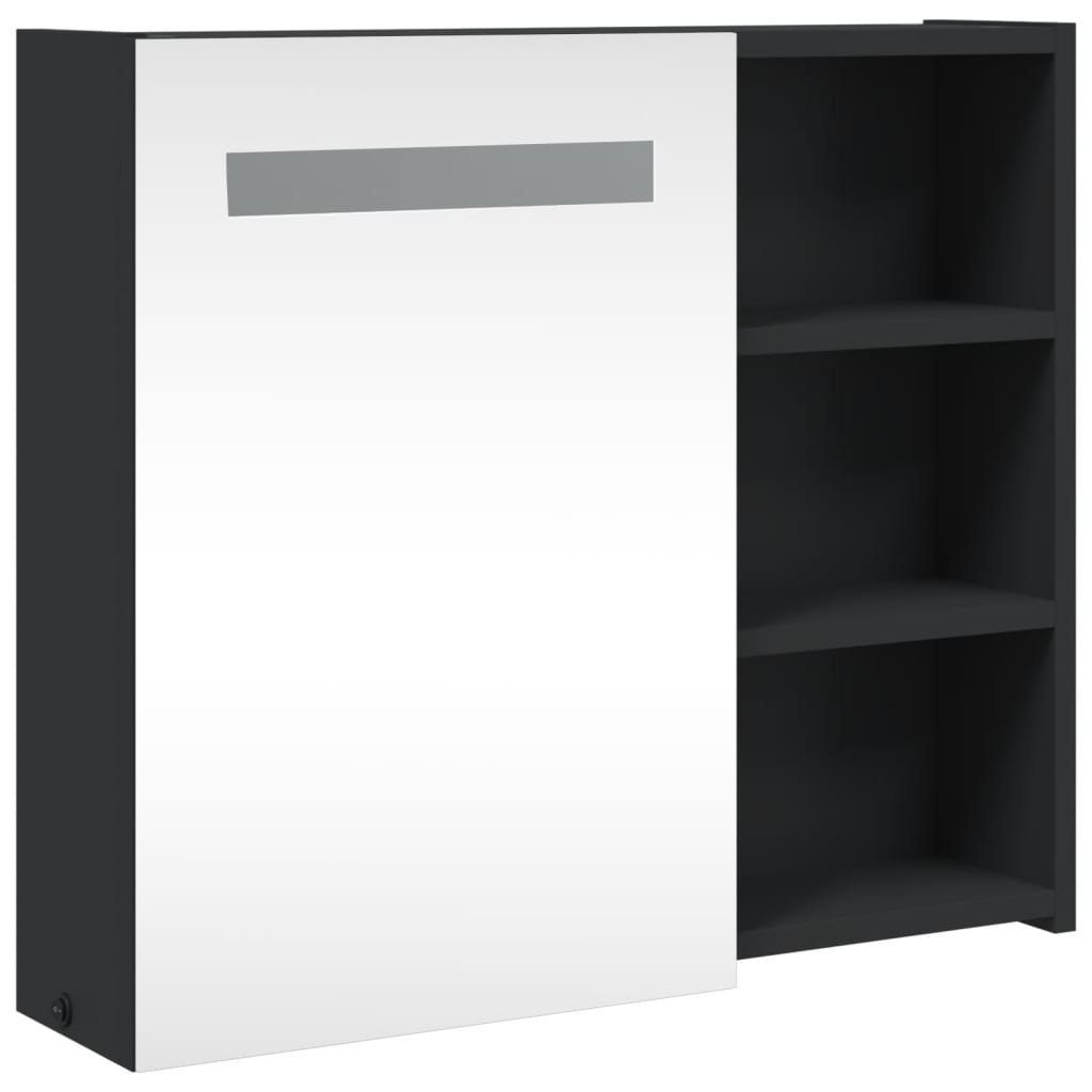 vidaXL Badezimmerspiegelschrank Spiegelschrank mit LED-Beleuchtung Schwarz 60x13x52 cm (1-St)