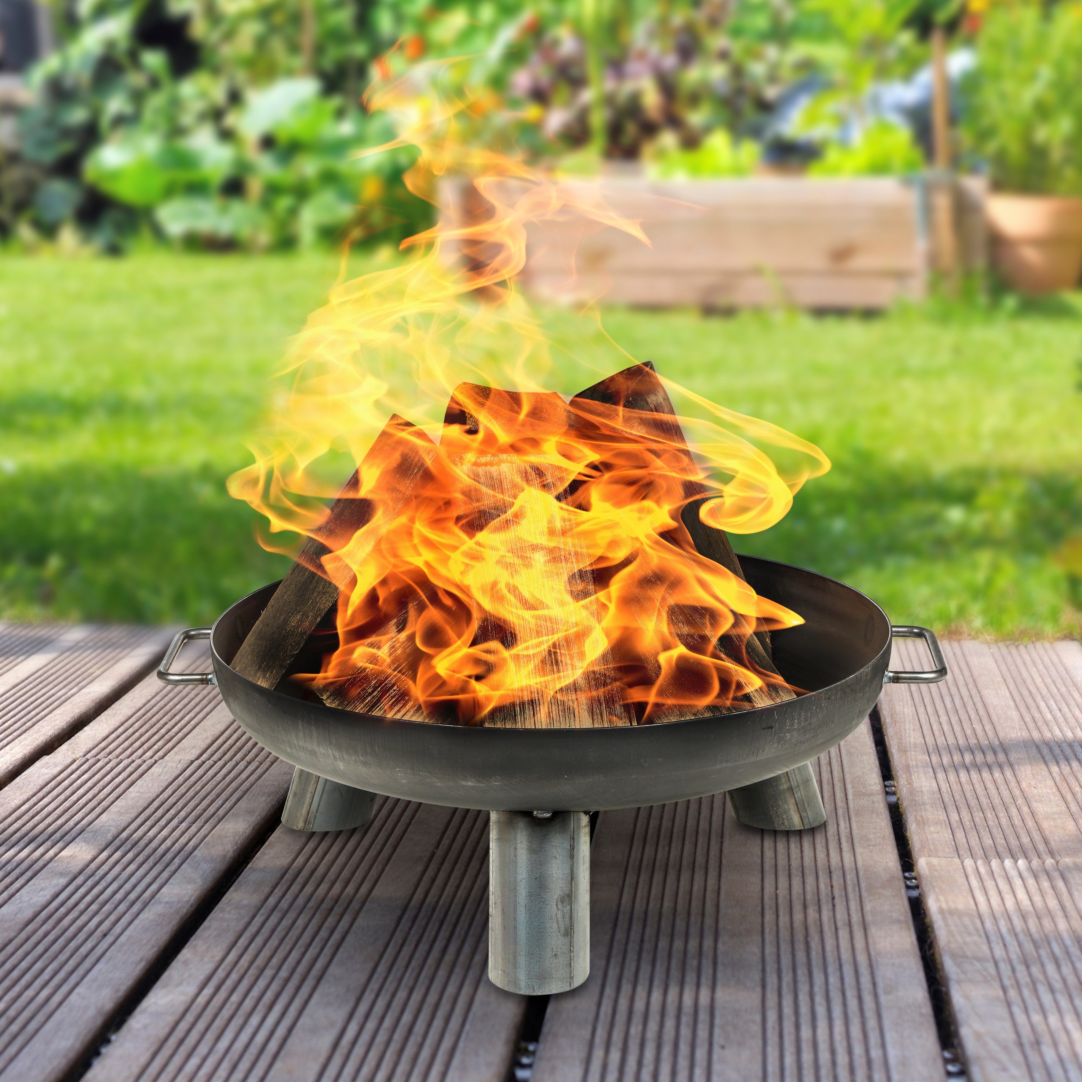 Haushalt International Feuerschale Feuerschale - Massive und dekorative Schwarze Feuerstelle, fertig montiert, für den Garten, Terrasse oder Camping