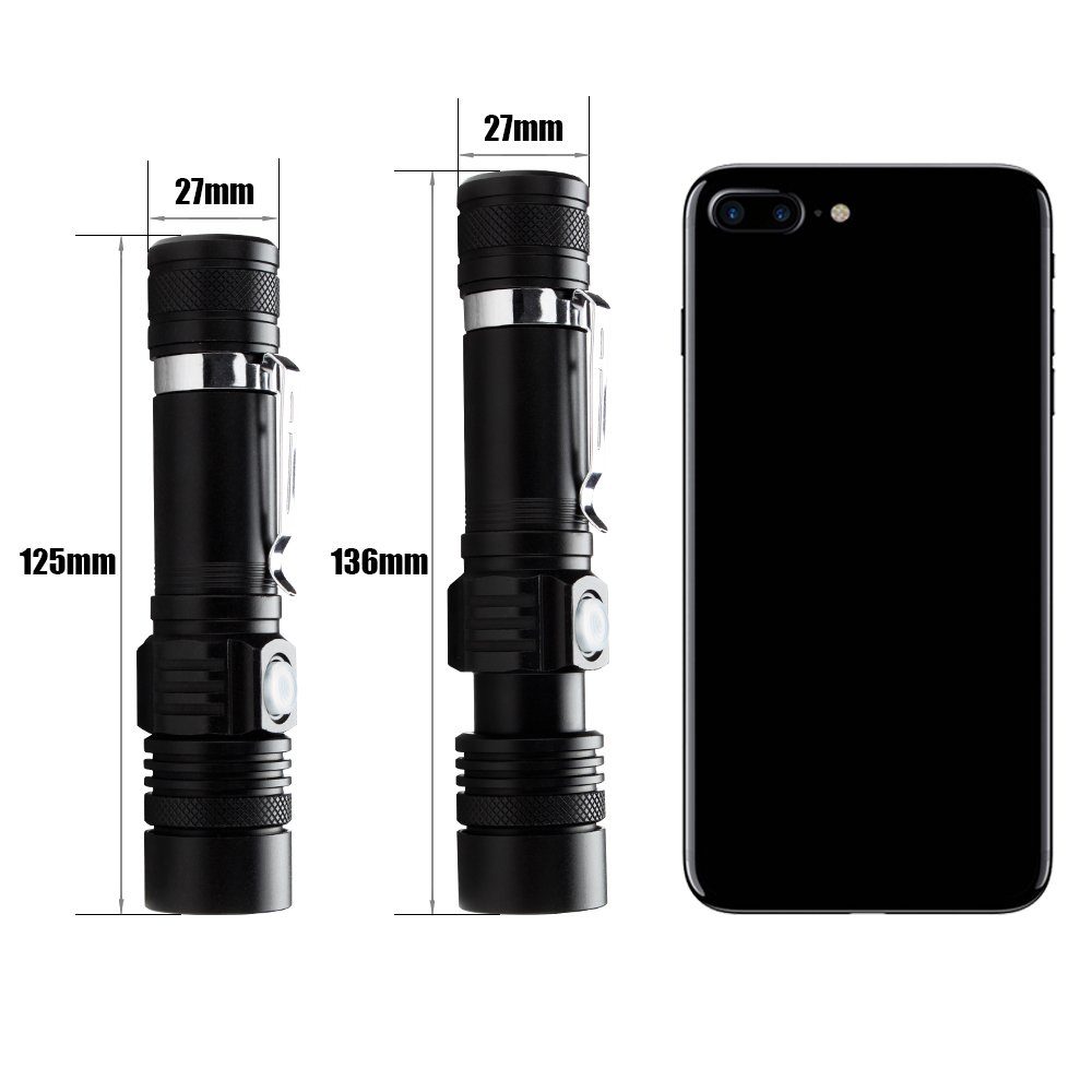 Clanmacy LED Taschenlampe LED Taschenlampe, 500 Meter Reichweite Leistungsstark mit USB Wiederaufladbarer Superhelle Taktische Lampe IPX4 Wasserdicht, 18650 Batterie für Jagd Taschenlampe (1-St)