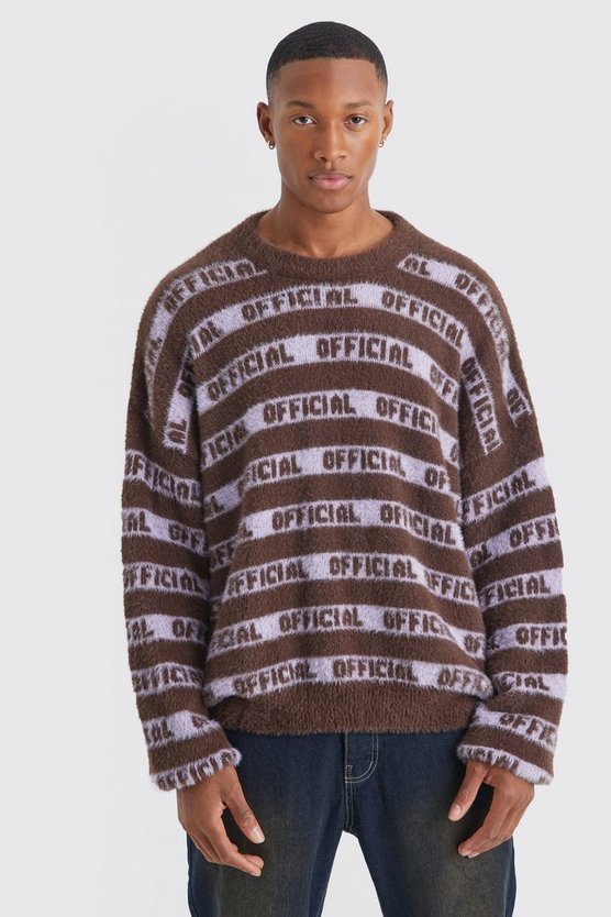 Flauschiger Oversize Pullover mit Official-Streifen