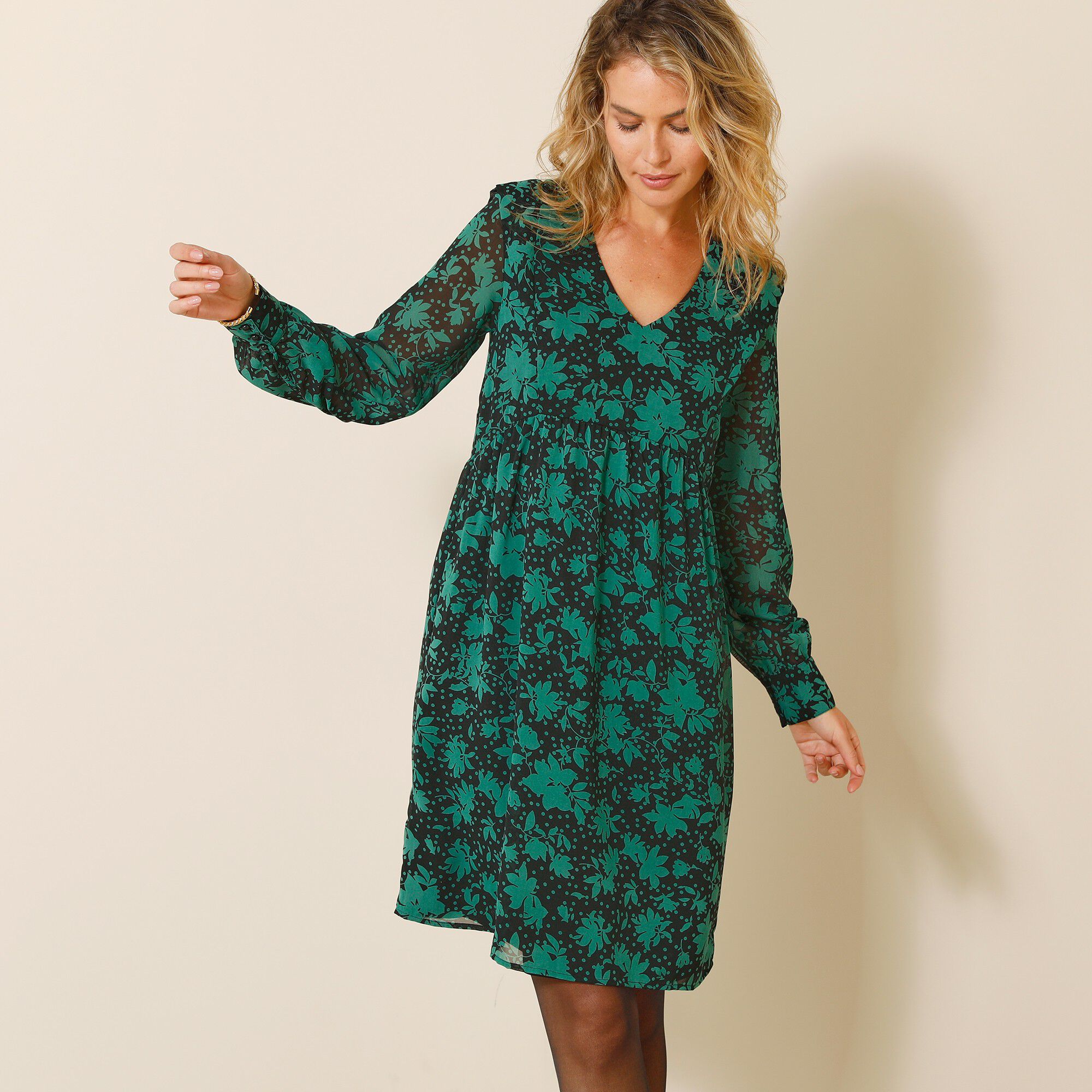 Robe voile Georgette imprimé végétal stylisé