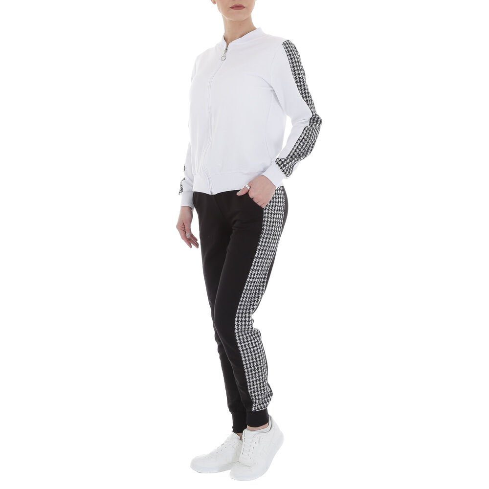 Ital-Design Jogginganzug Damen Freizeit, Hahnentritt Stretch Jogging- & Freizeitanzug in Weiß