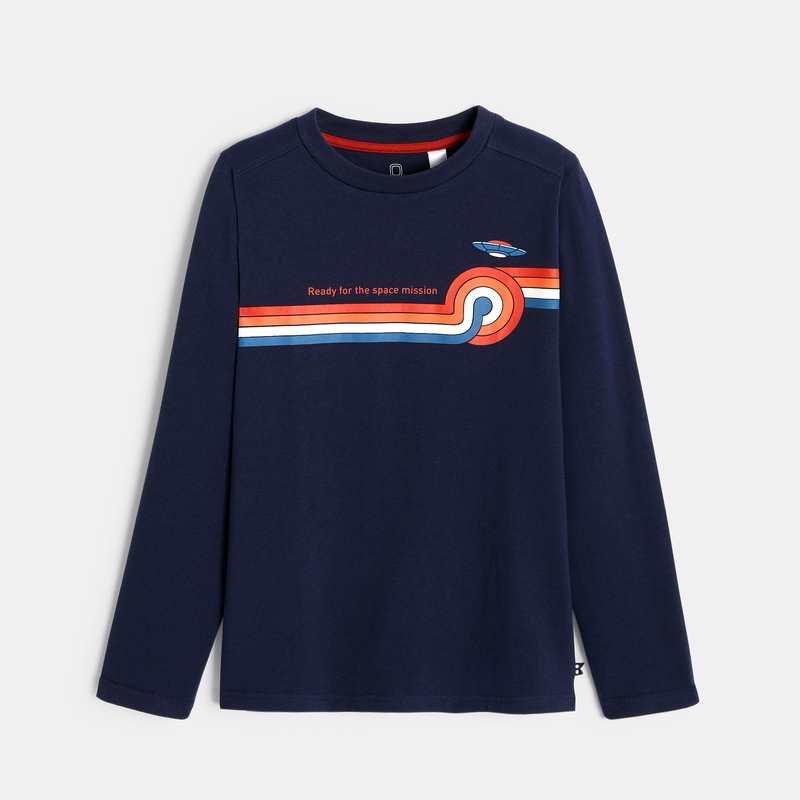 T-shirt manches longues thème espace bleu garçon