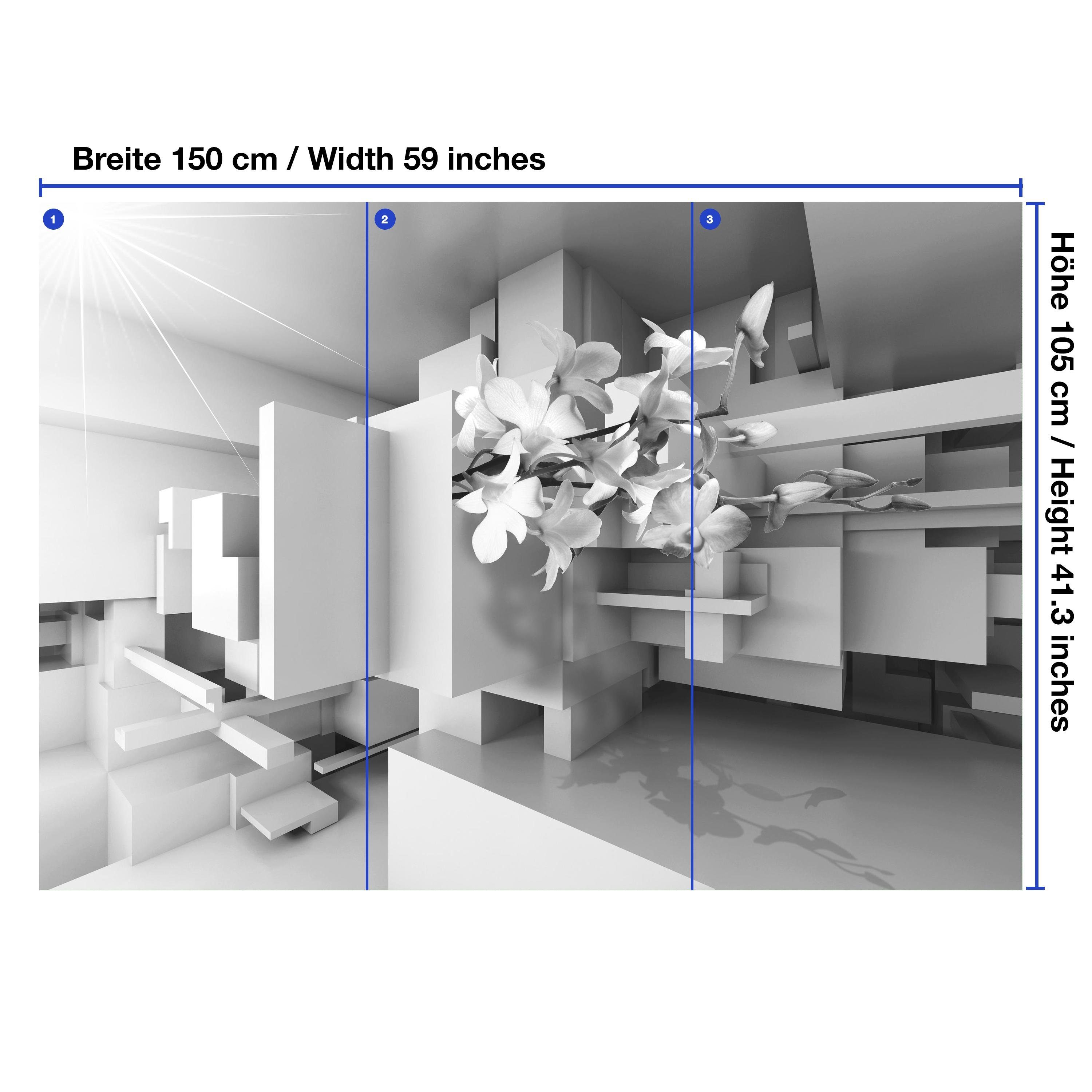 wandmotiv24 Fototapete Orchidee 3D Grau, glatt, Wandtapete, Motivtapete, matt, Vliestapete