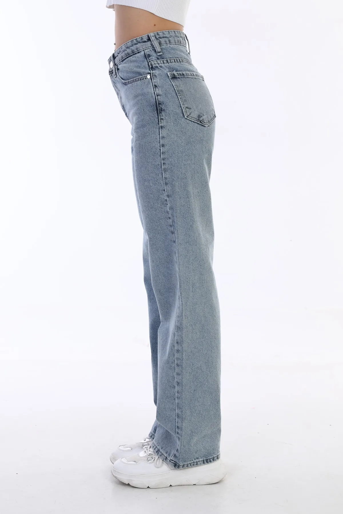 BİKELİFE  Hellblaue, lockere, lässige Palazzo-Jeans für Damen mit hoher Taille und weitem Bein