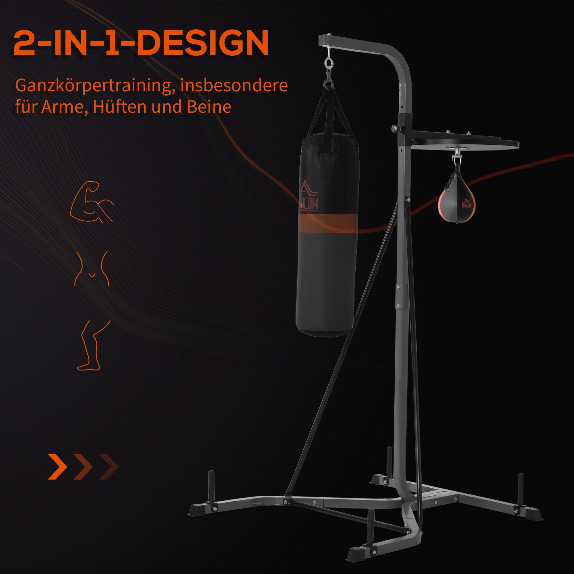 HOMCOM Boxsackständer Boxsack und Punchingball freistehende Boxstation Boxsackhalterung, (Set, 1-tlg., Boxsackhalterung Punchingball Stand bis 100 kg Tragkraft, 115L x 157B x 221H cm)