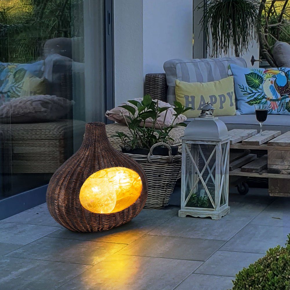 etc-shop Gartenleuchte, LED-Leuchtmittel fest verbaut, Warmweiß, Solarleuchte Rattan-Optik Solarleuchte Gartendeko für Außen Deko