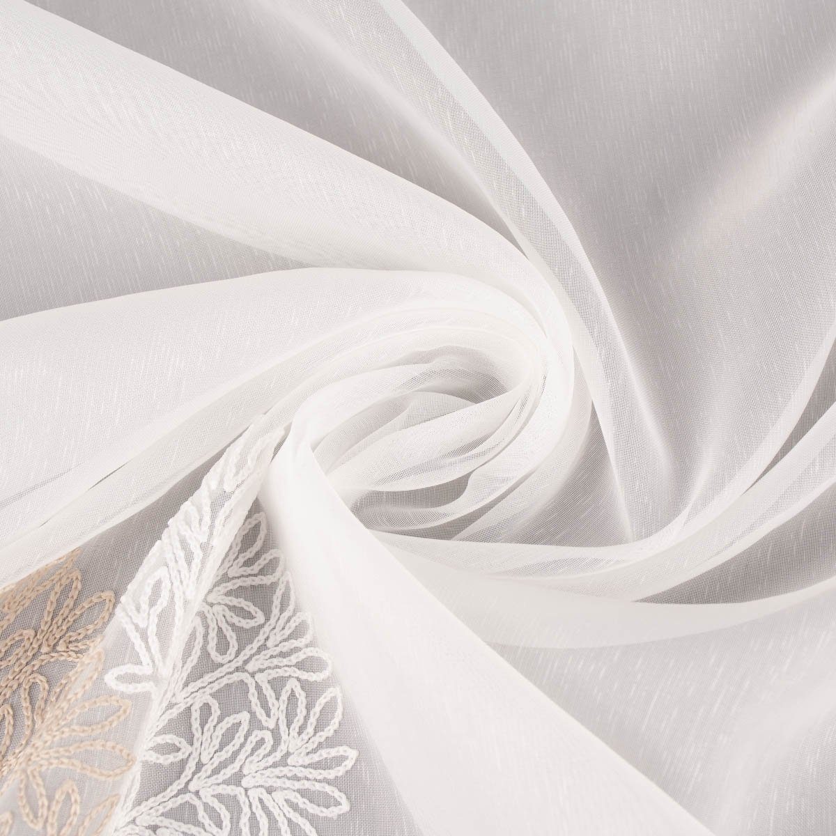 Meterware Gardinenstoff Gardinenstores Stickerei Voile Blätter Bäumchen raumho, SCHÖNER LEBEN., leicht perforiert, Stickerei/Stickstoff, bestickt, mit Bleiband, pflegeleicht, überbreit