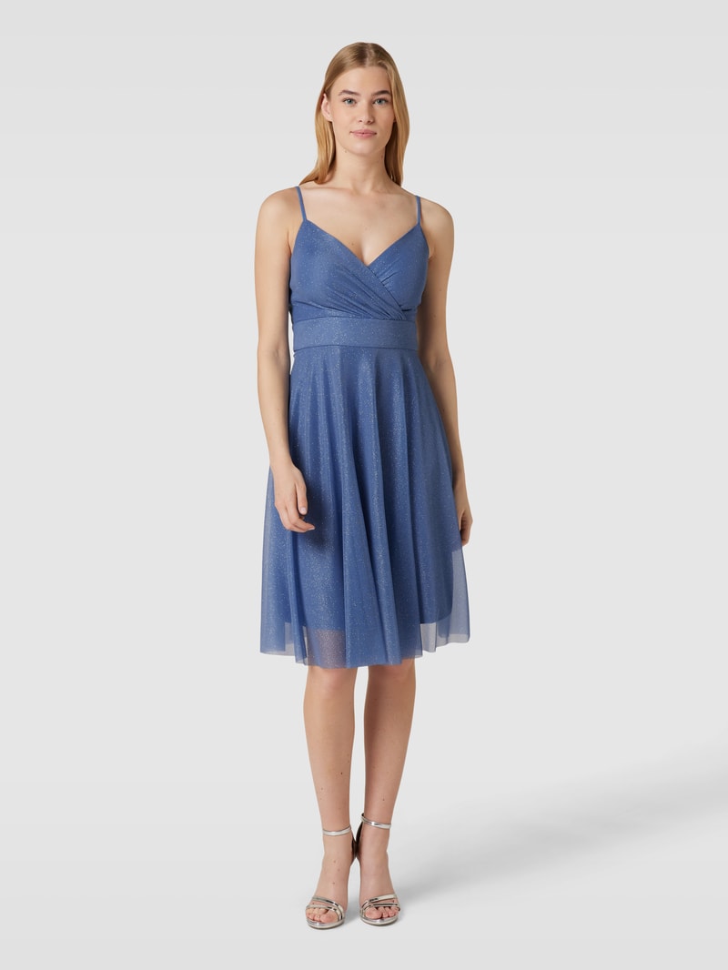 Cocktailkleid mit Spaghettiträgern in rauchblau