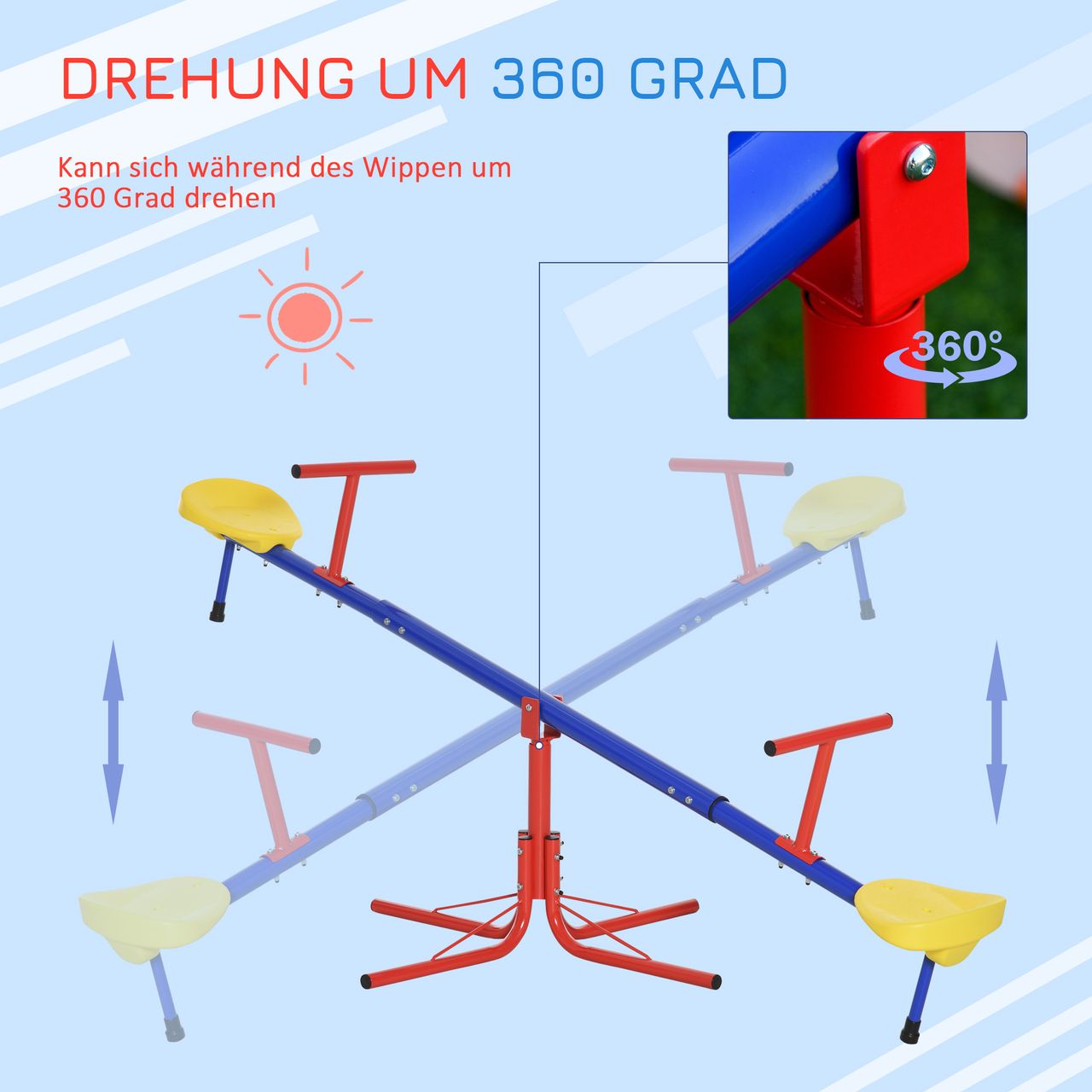 Outsunny Kinder Gartenwippe 360° drehbare Wippe Karussellwippe Metall Mehrfarbig