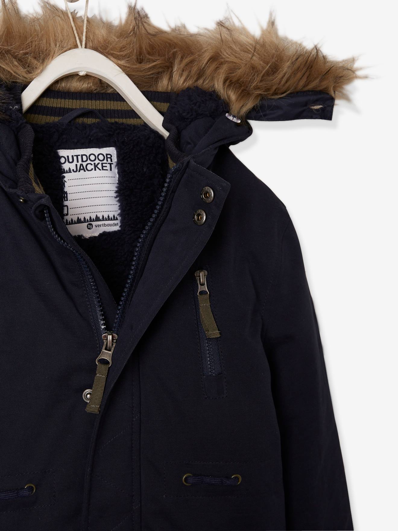 Parka garçon doublée peluche encre