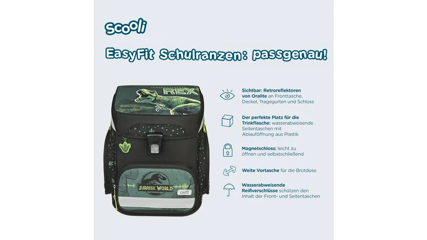 Scooli Jurassic World EasyFit Schulranzen-Set 5teilig