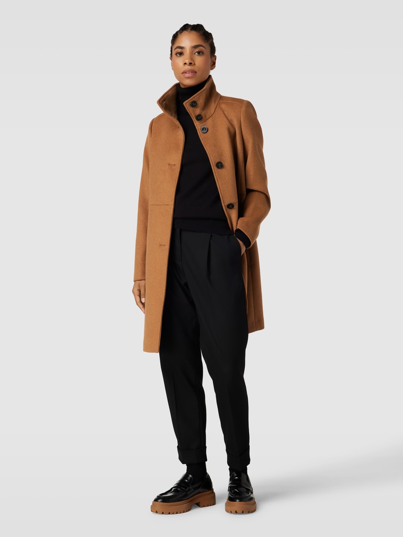 Mantel aus Lanawoll-Mix mit Stehkragen in camel