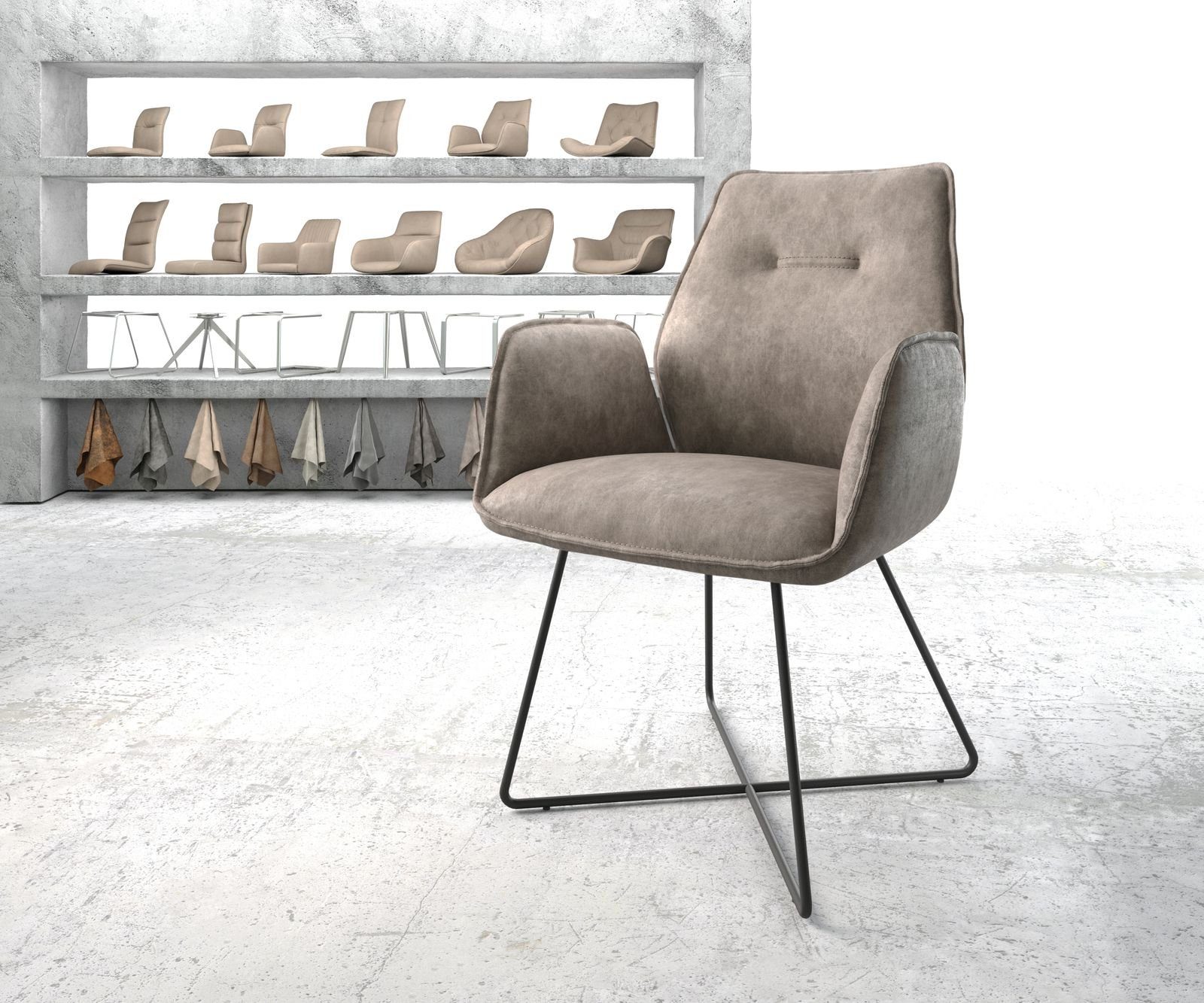 DELIFE Polsterstuhl Zoa-Flex, X-Gestell Schwarz Taupe Vintage