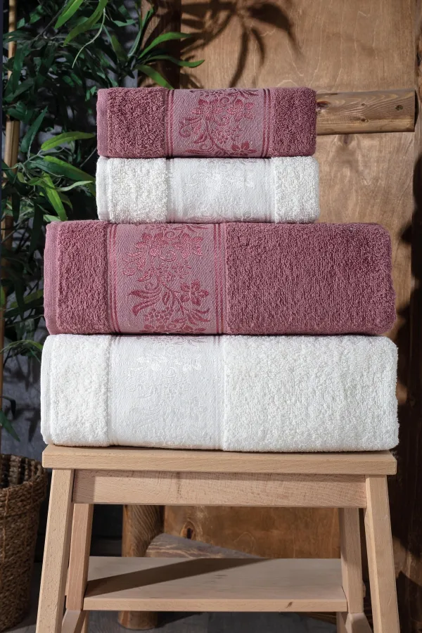 Güvenal  Lara Boxed 4-teilige Badetücher | Handtuch-Set | Handtuch | Handtuchset I Türkisches Badeset I Mitgifthandtuch