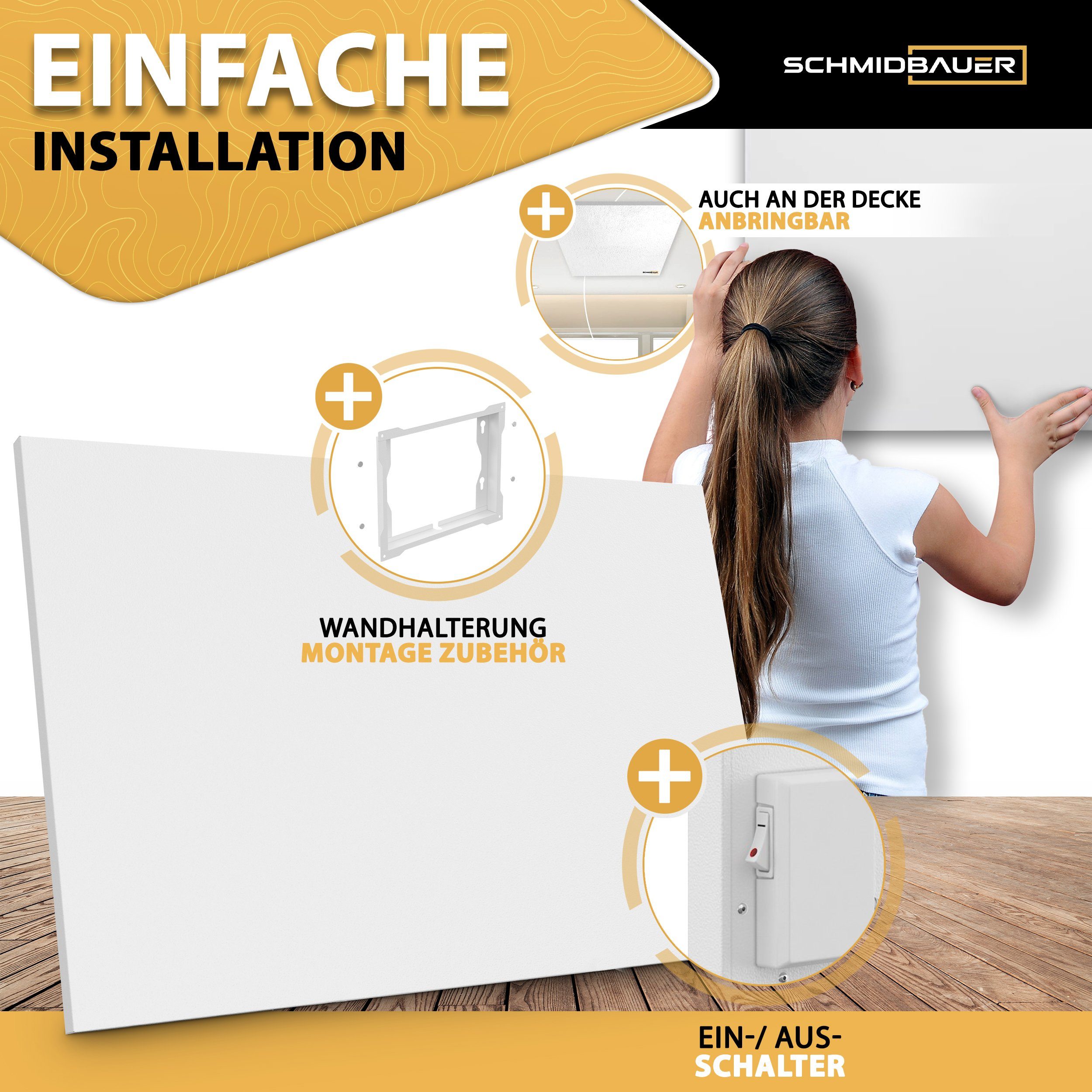 Schmidbauer Infrarotheizung 300-1100W Wand/Decken-Halterung 10 Jahre Garantie, Vollaluminium