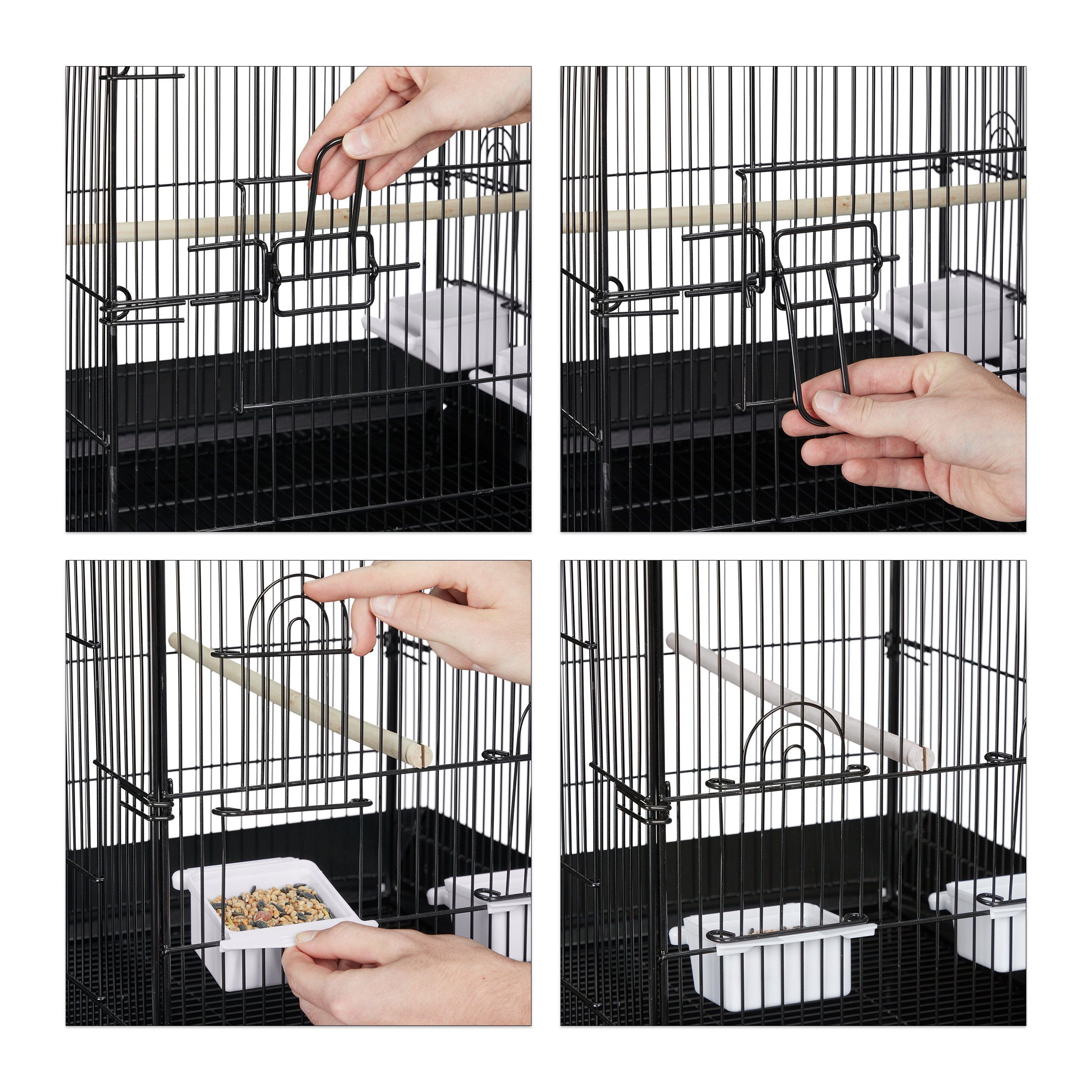relaxdays Vogelkäfig Schwarzer Vogelkäfig mit Ständer