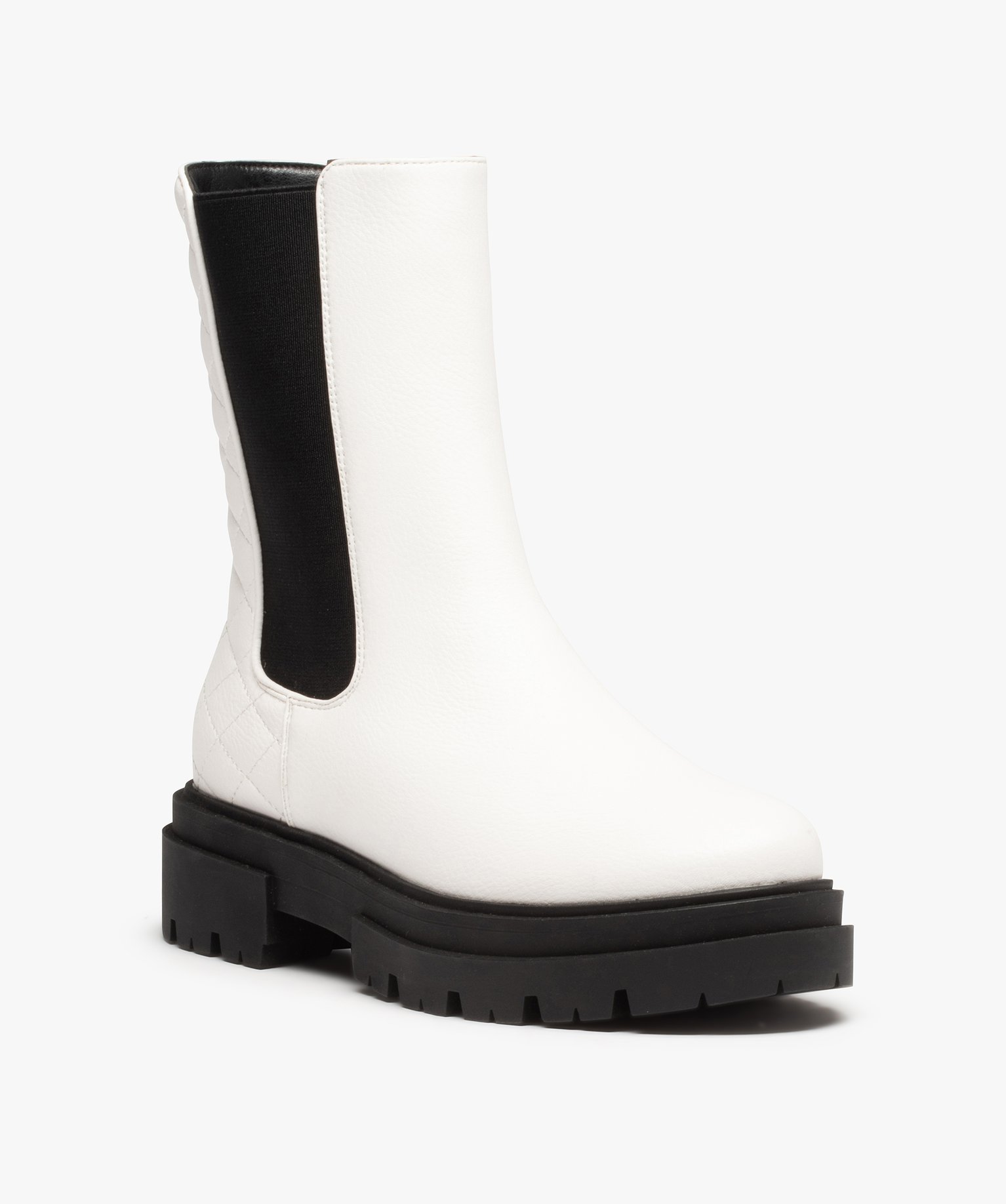 Boots femme Chelsea contrastées à semelle crantée blanc | GEMO