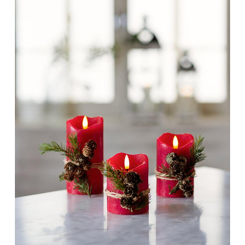 Vie Selected Kubbelys 3-pk LED 15/12/10 cm, voks rød