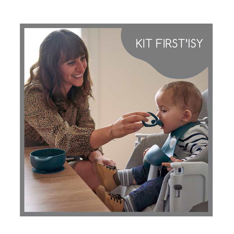 Coffret repas 3 pièces First'isy Chien en silicone bleu canard Babymoov