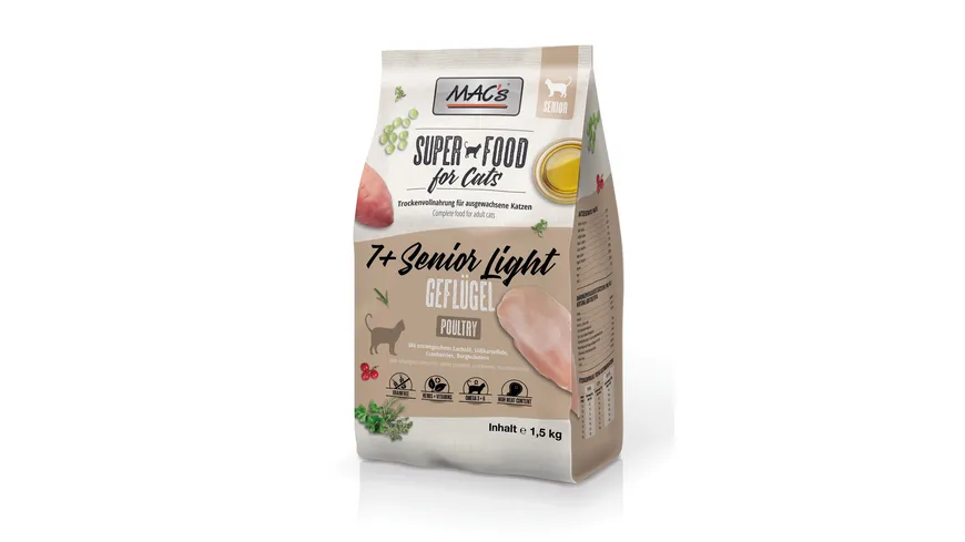 MAC's CAT Katzentrockenfutter +7 Senior/Light Geflügel 1500 g