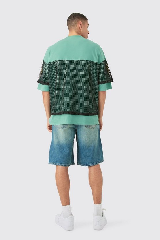 Oversize Mesh T-Shirt mit V-Ausschnitt