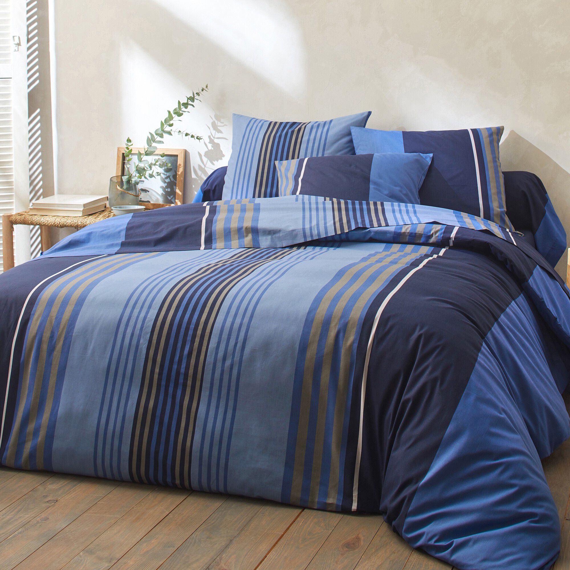 Linge de lit Détroit en coton imprimé rayures