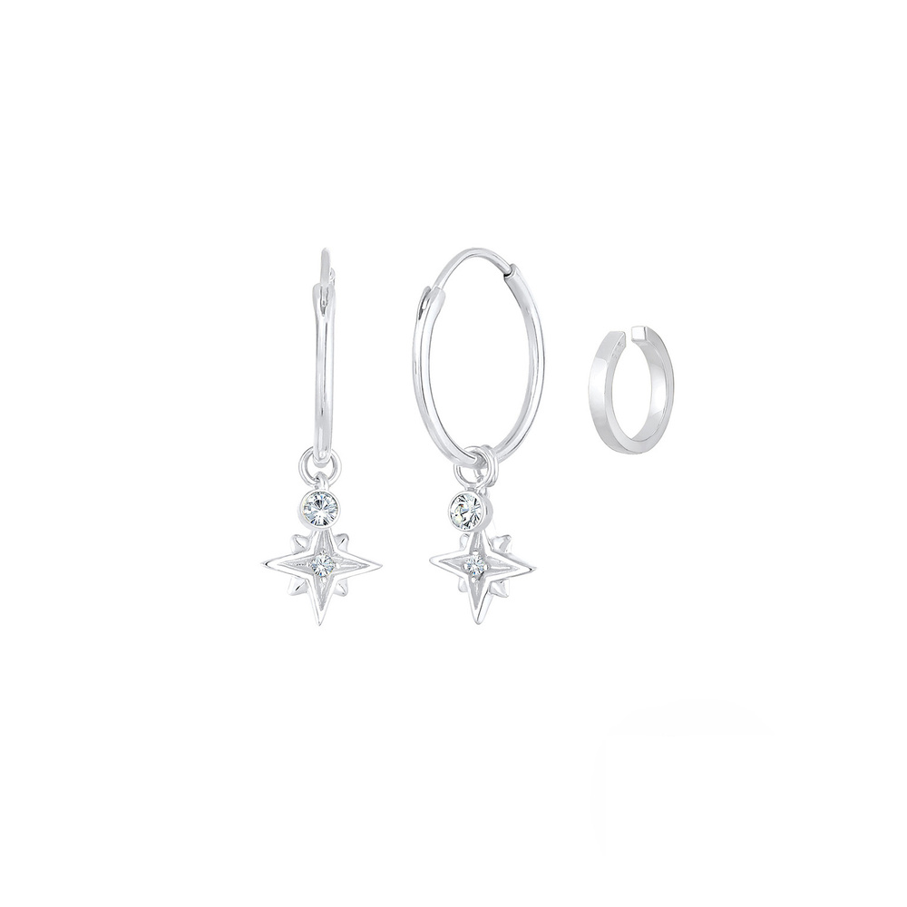 Elli Elli Boucles d'Oreilles Creolen Stern Astro Earcuff 2er Set 925 Silber Boucles d'oreilles