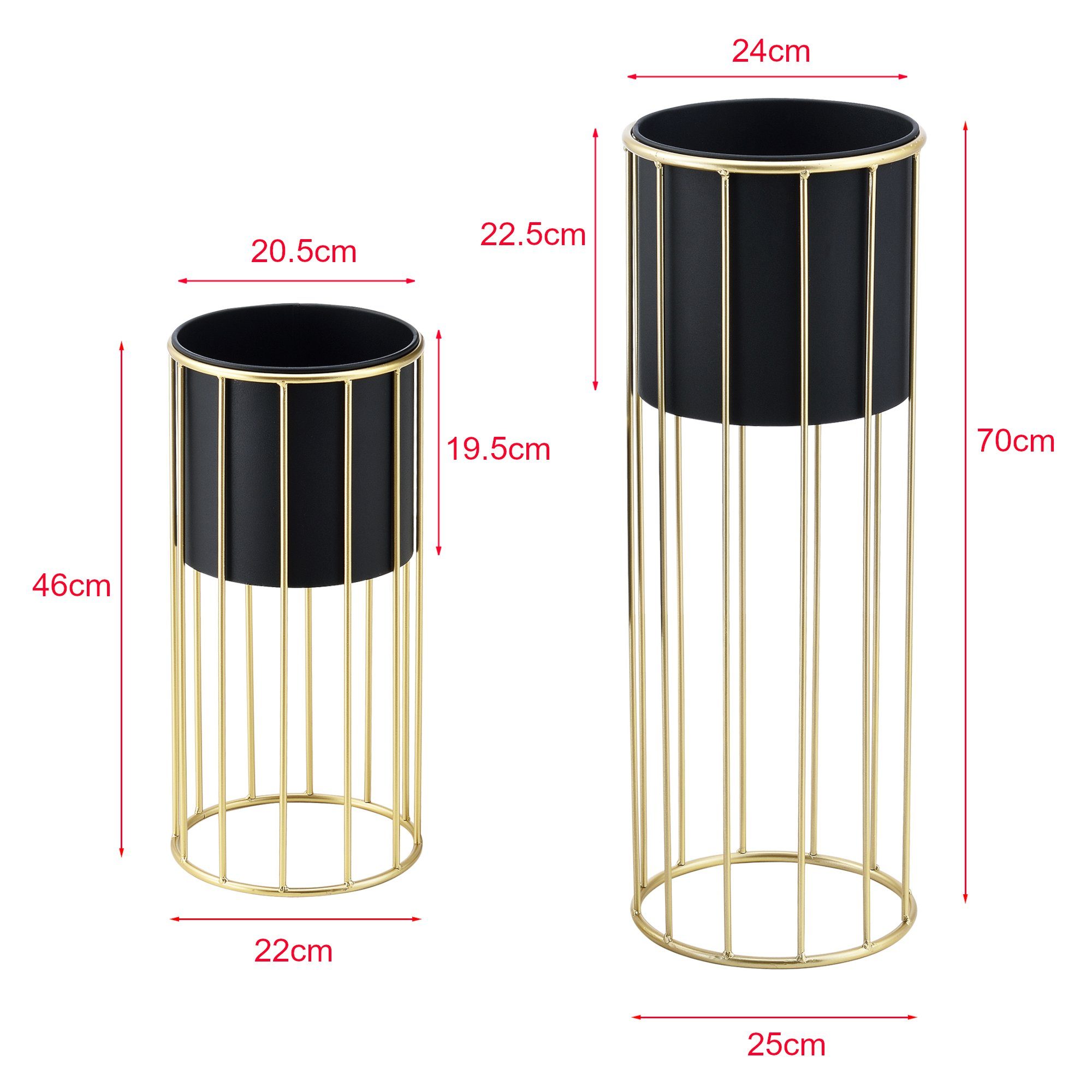 en.casa Blumenständer (Set, 2er), Mortsel Pflanzenständer 2er Set Metall Schwarz/Goldfarben