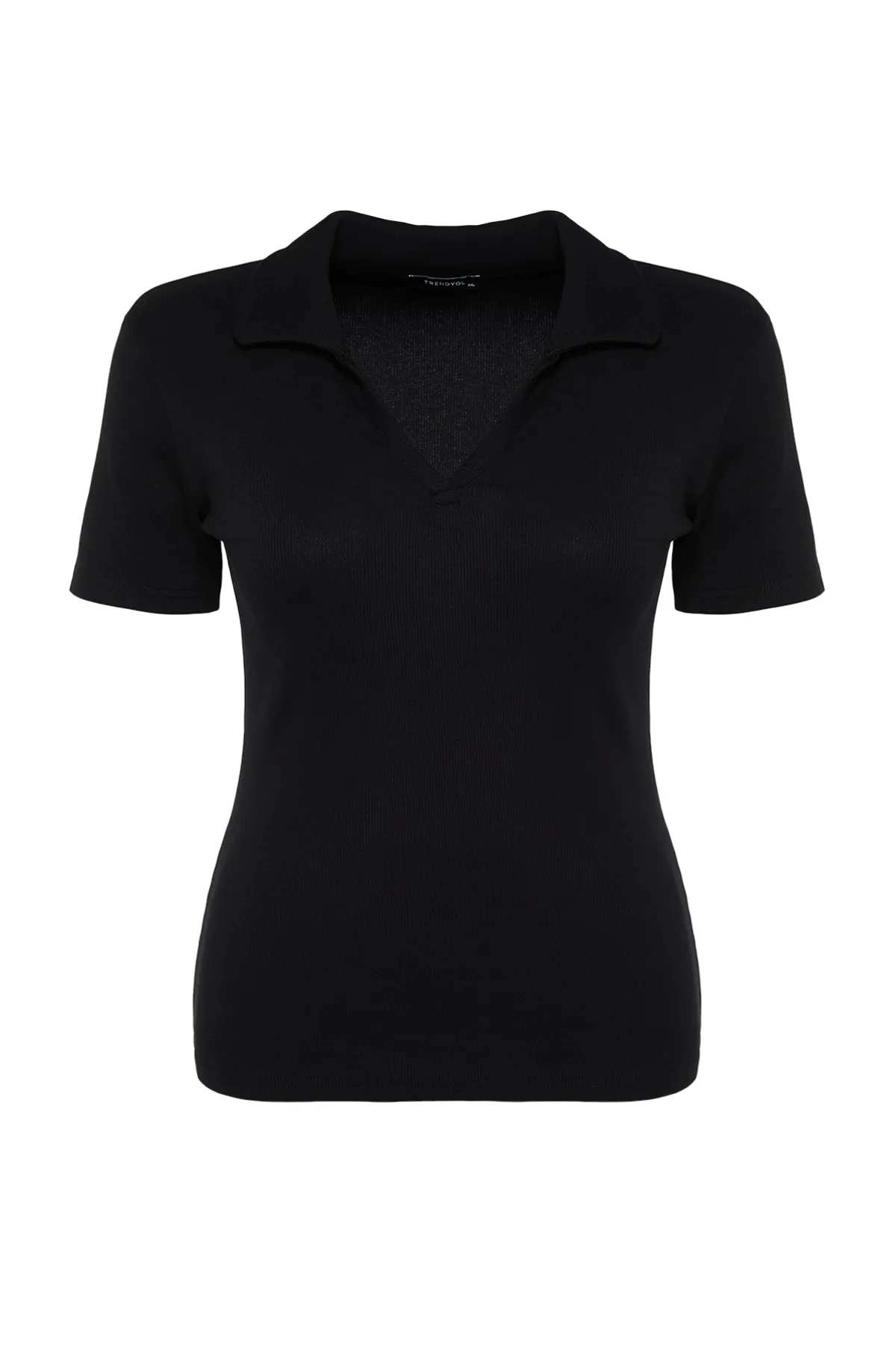 Trendyol Curve  Schwarze Fittili-Strickbluse mit Hemdkragen TBSSS22BZ0750