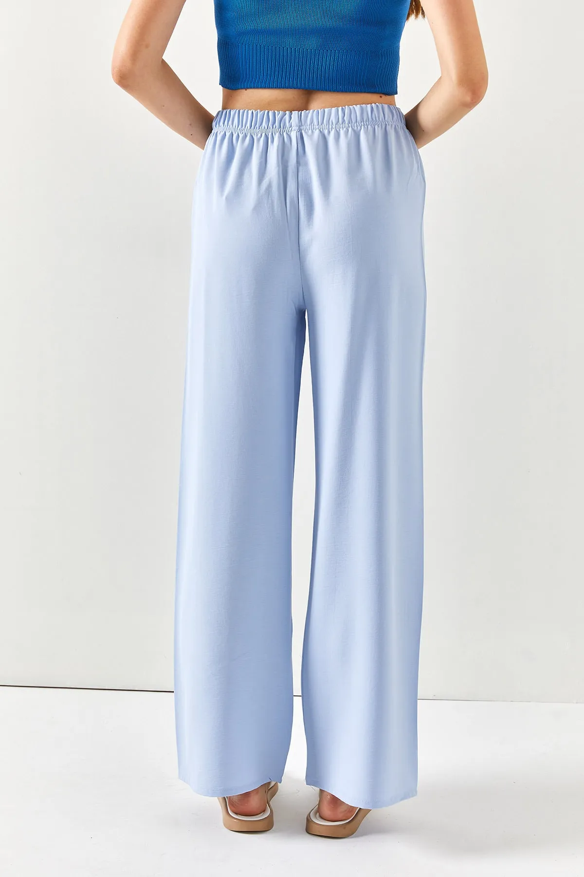 Olalook  Eisblaue Palazzo-Ayrobin-Hose mit Gürtel und elastischem Bund für Damen PNT-19000200