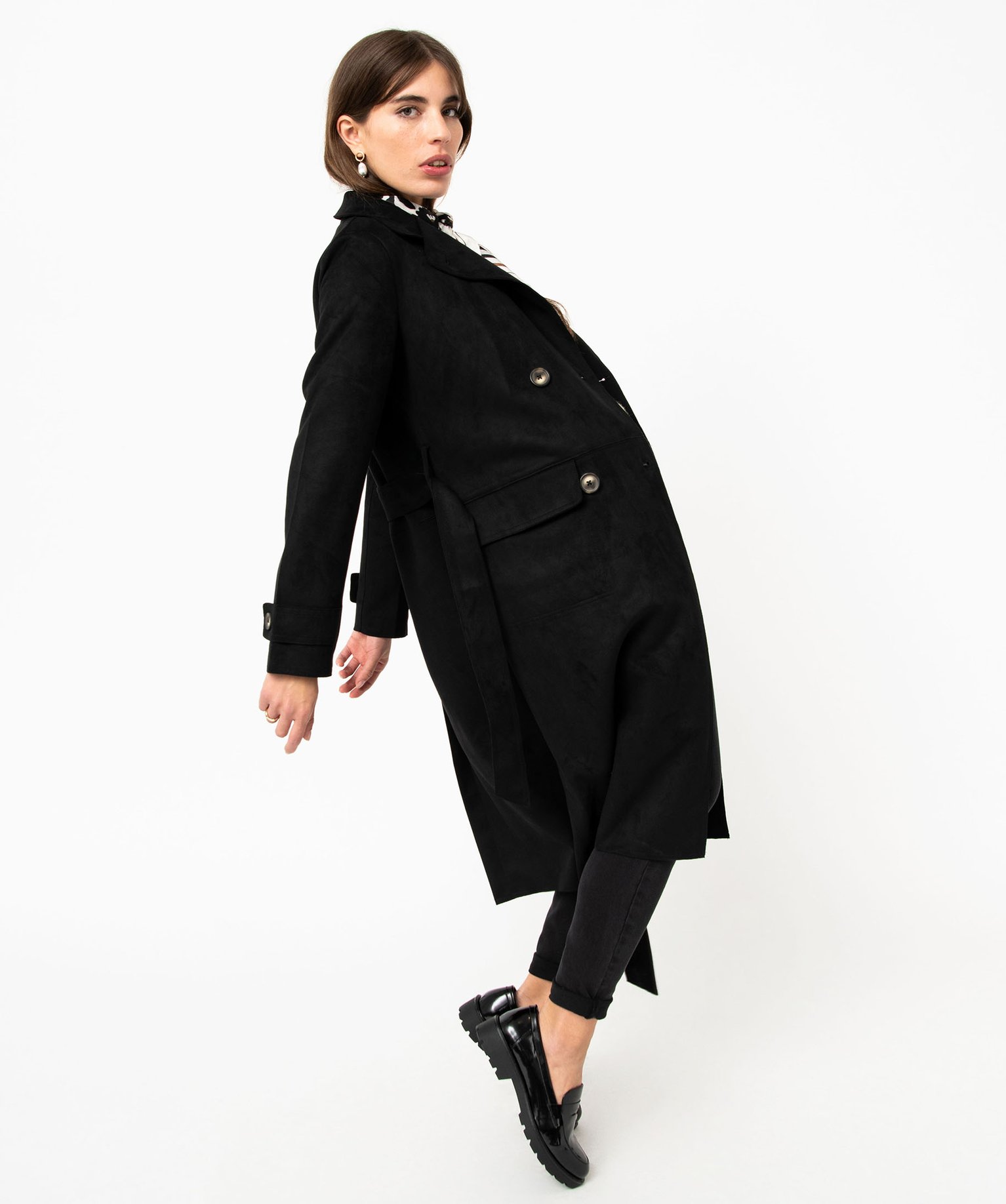 Imperméable long en suédine femme noir | GEMO