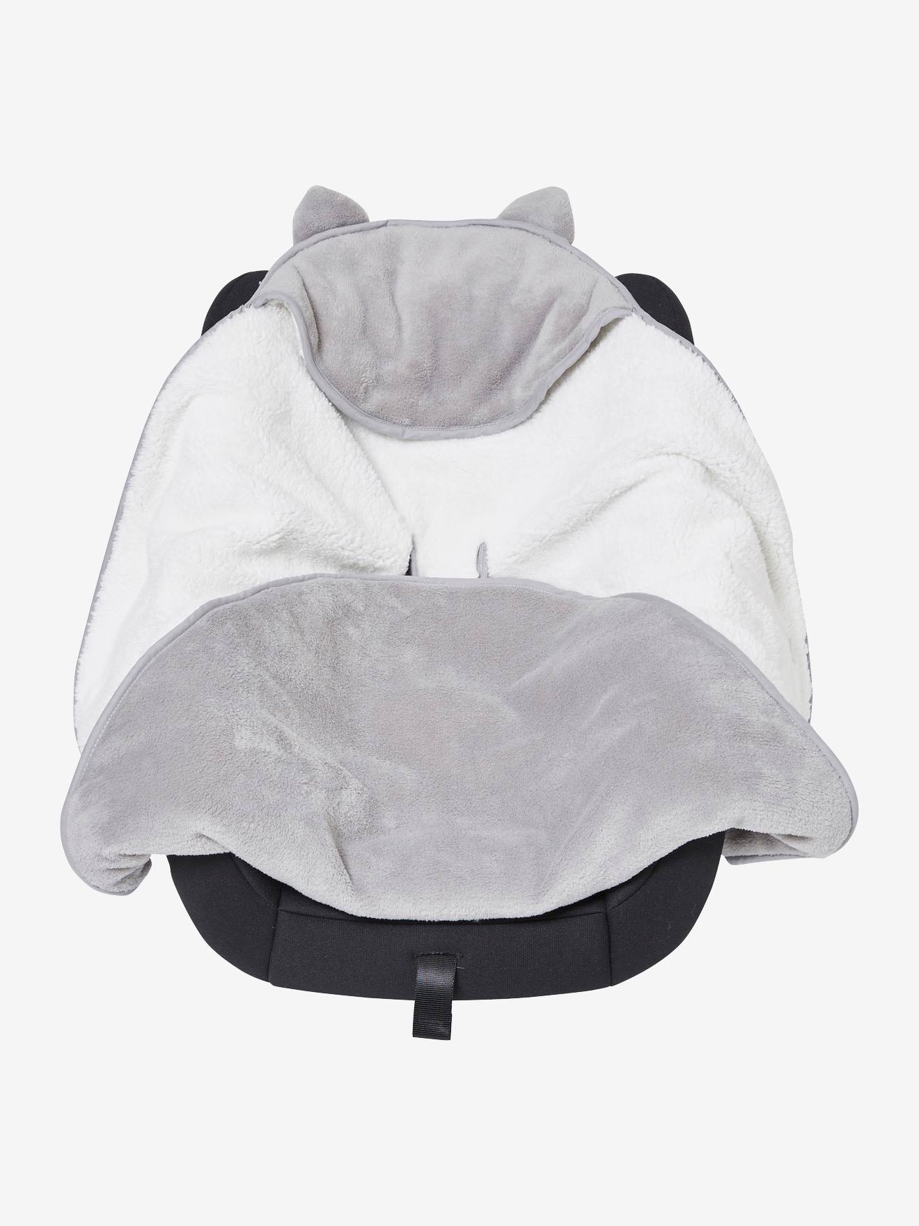 Vertbaudet Einschlagdecke für Babyschale, Mikrofaser/Fleece Oeko-Tex, personalisierbar - weiß/grau