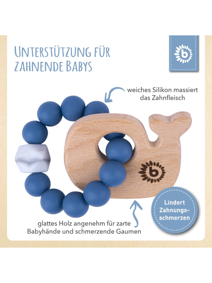 Bieco Spielwaren Beißring mit Silikon Perlen Blau Wal - ab Geburt in Blau günstig kaufen onesize