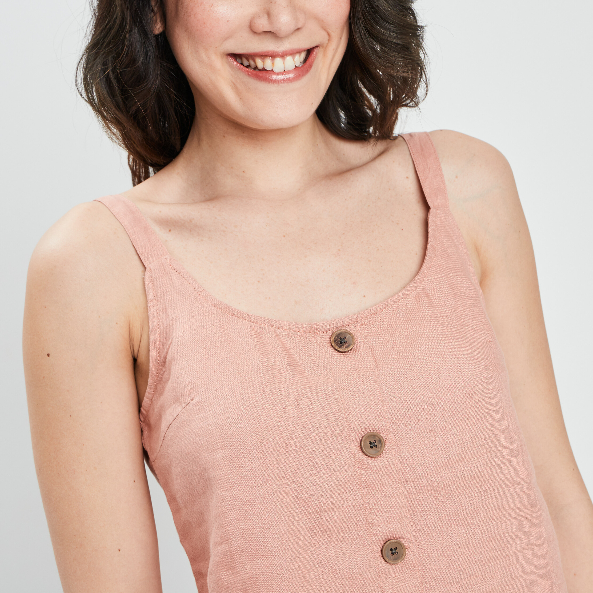 Blouse en lin bretelles larges vieux rose femme | La Halle
