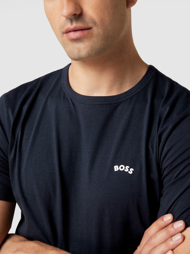 T-Shirt mit Label-Schriftzug Modell 'Tee Curved' in dunkelblau