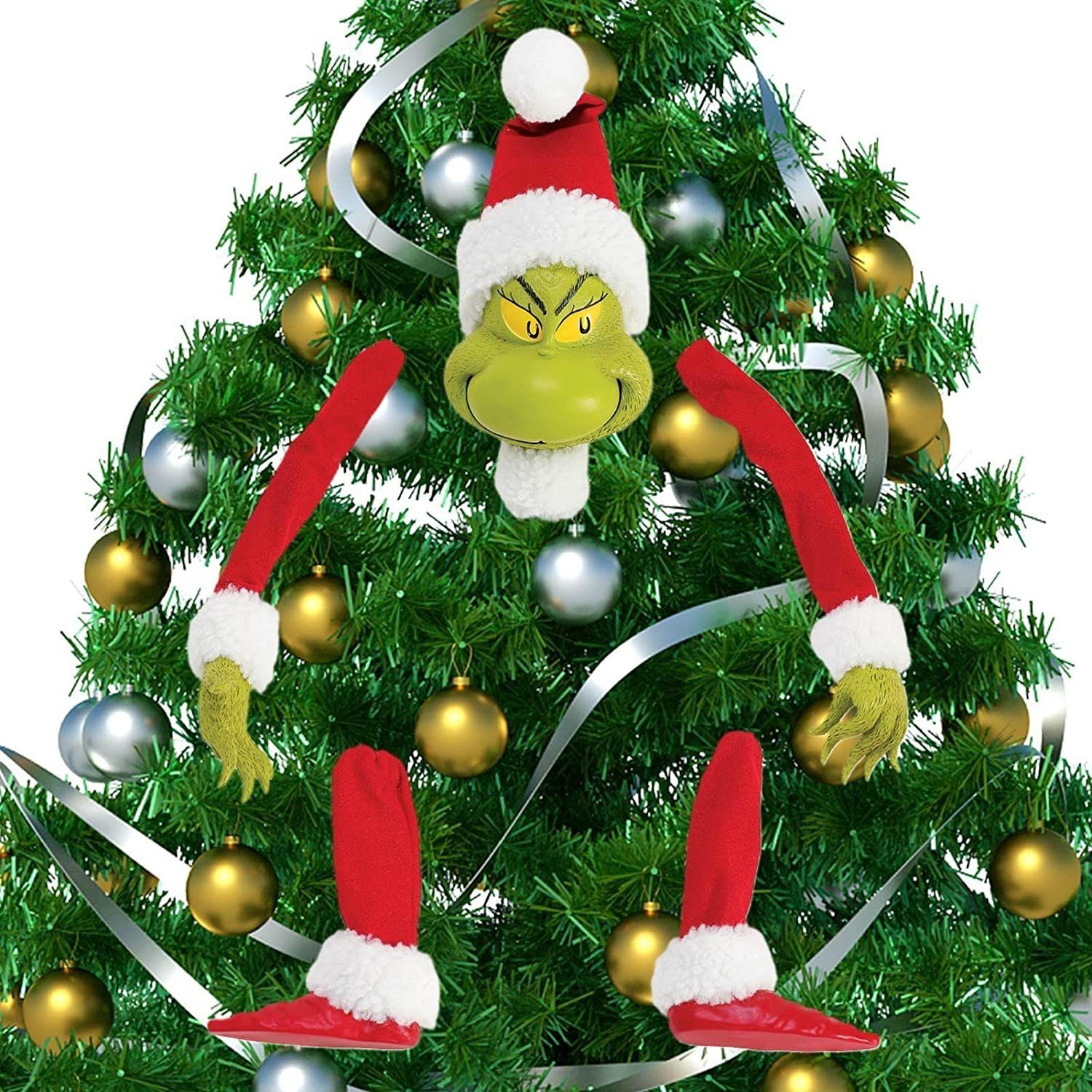 DOPWii Christbaumschmuck Grinch Weihnachtsbaum Dekoration,Elfen Kopf,Arme,Beine, Weihnachtself gefüllte Stuck Topper Girlande Ornamente