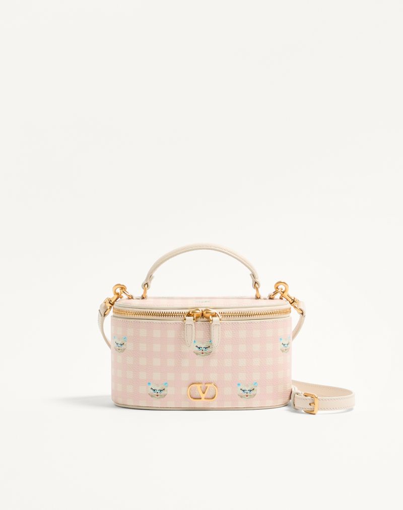Le Chat De La Maison Mini Vanity Bag Assinatura VLogo em couro de bezerro Granato