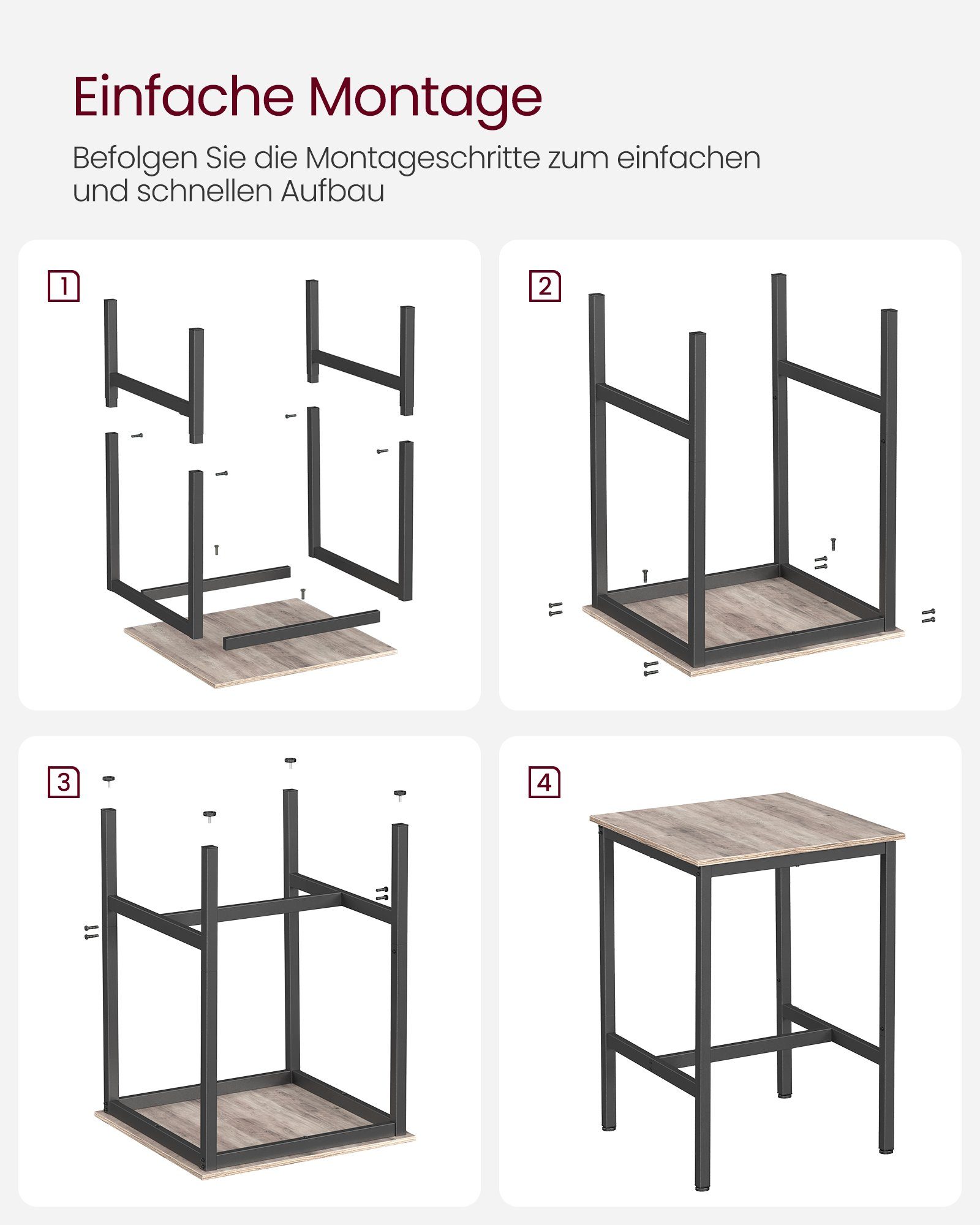 VASAGLE Bartisch Küchentisch, Stehtisch, 60 x 60 x 92 cm