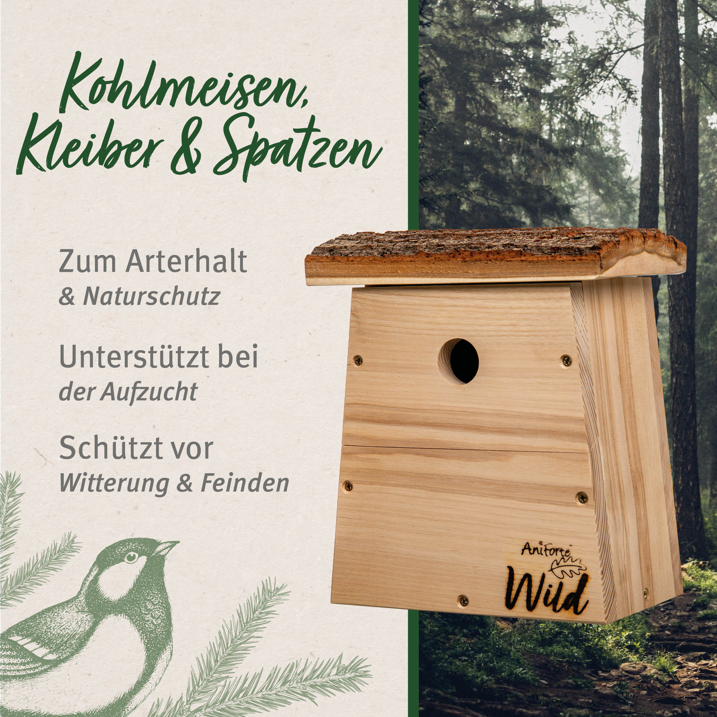 Aniforte Vogelhäuser & Nistkästen Aniforte Nistkasten Kohlmeisen