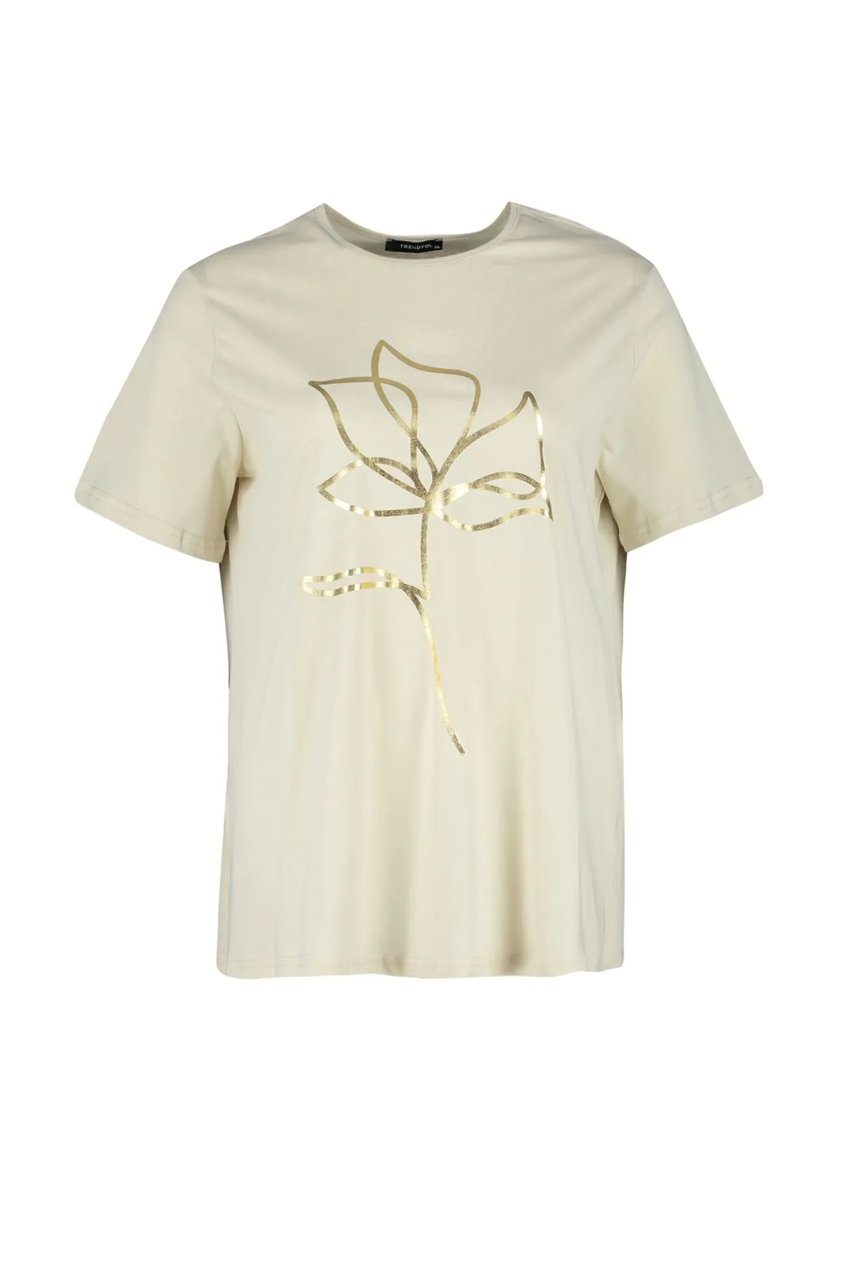 Trendyol Curve  Beige bedrucktes Strick-T-Shirt TBBSS22TS2287