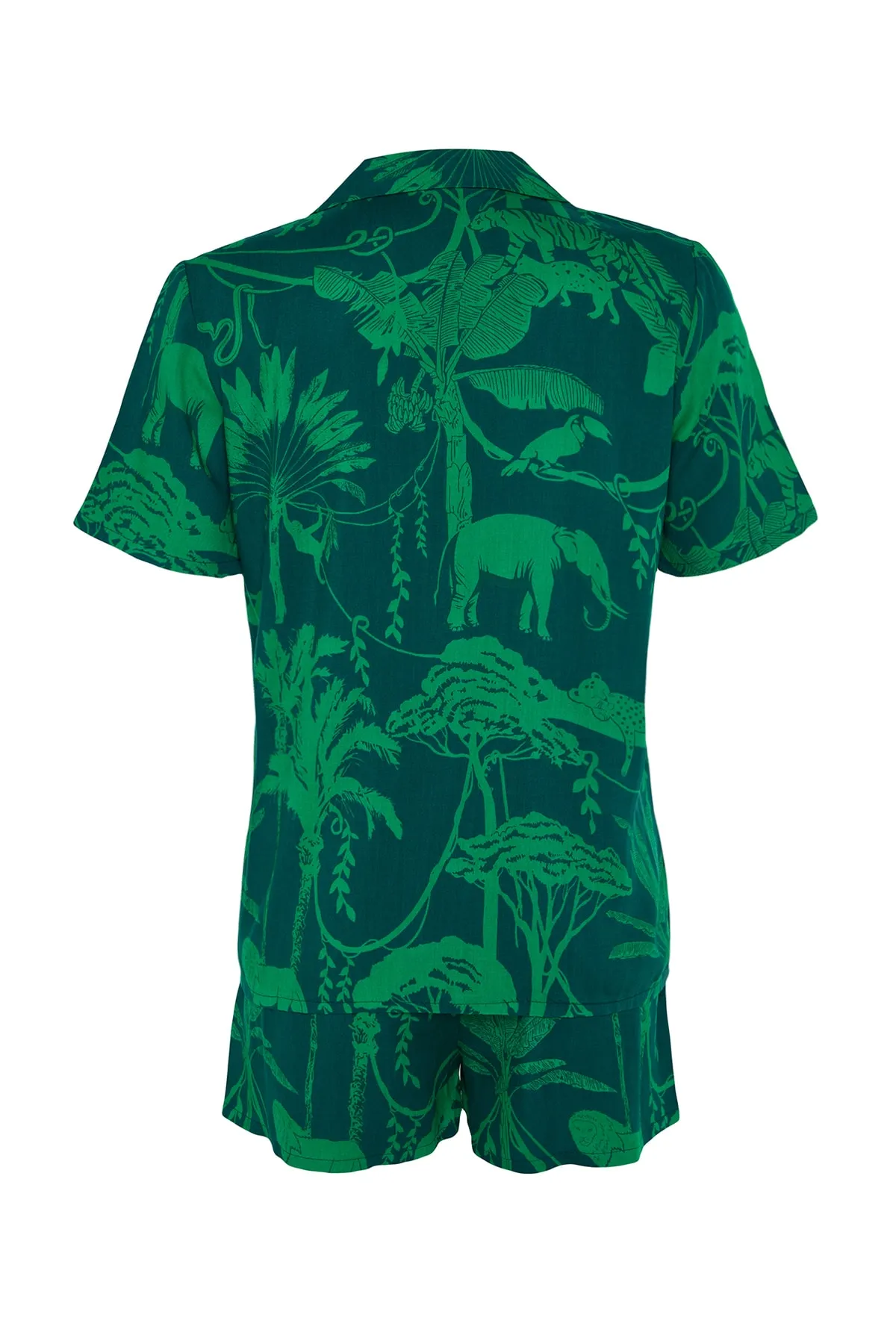 Trendyol Collection  Grünes Pyjama-Set aus Viskose mit detailliertem Aufdruck und Hemd und Shorts THMSS21PT1032